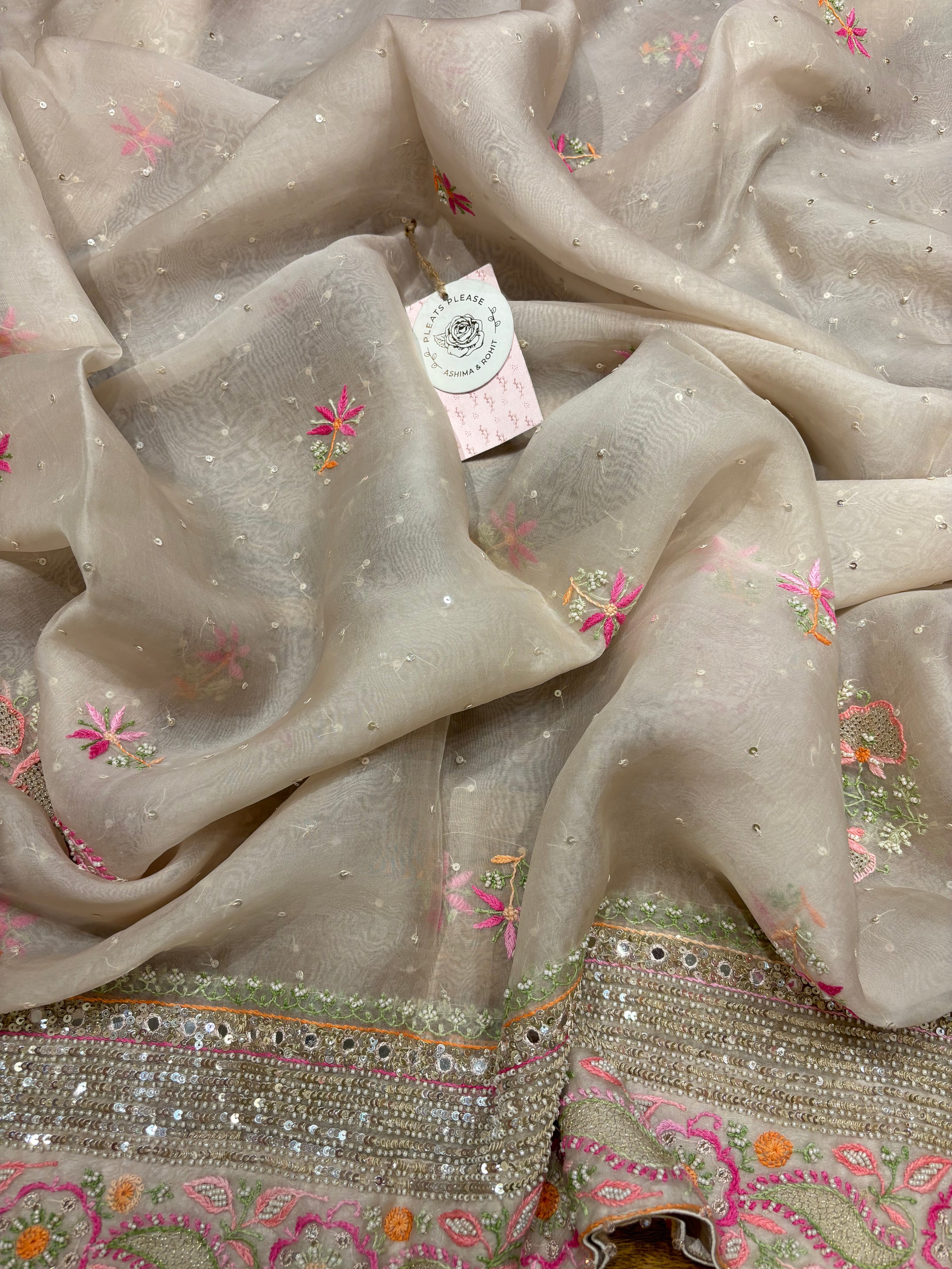 Nude Rose Organza Chikankari Anarkali And Dupatta