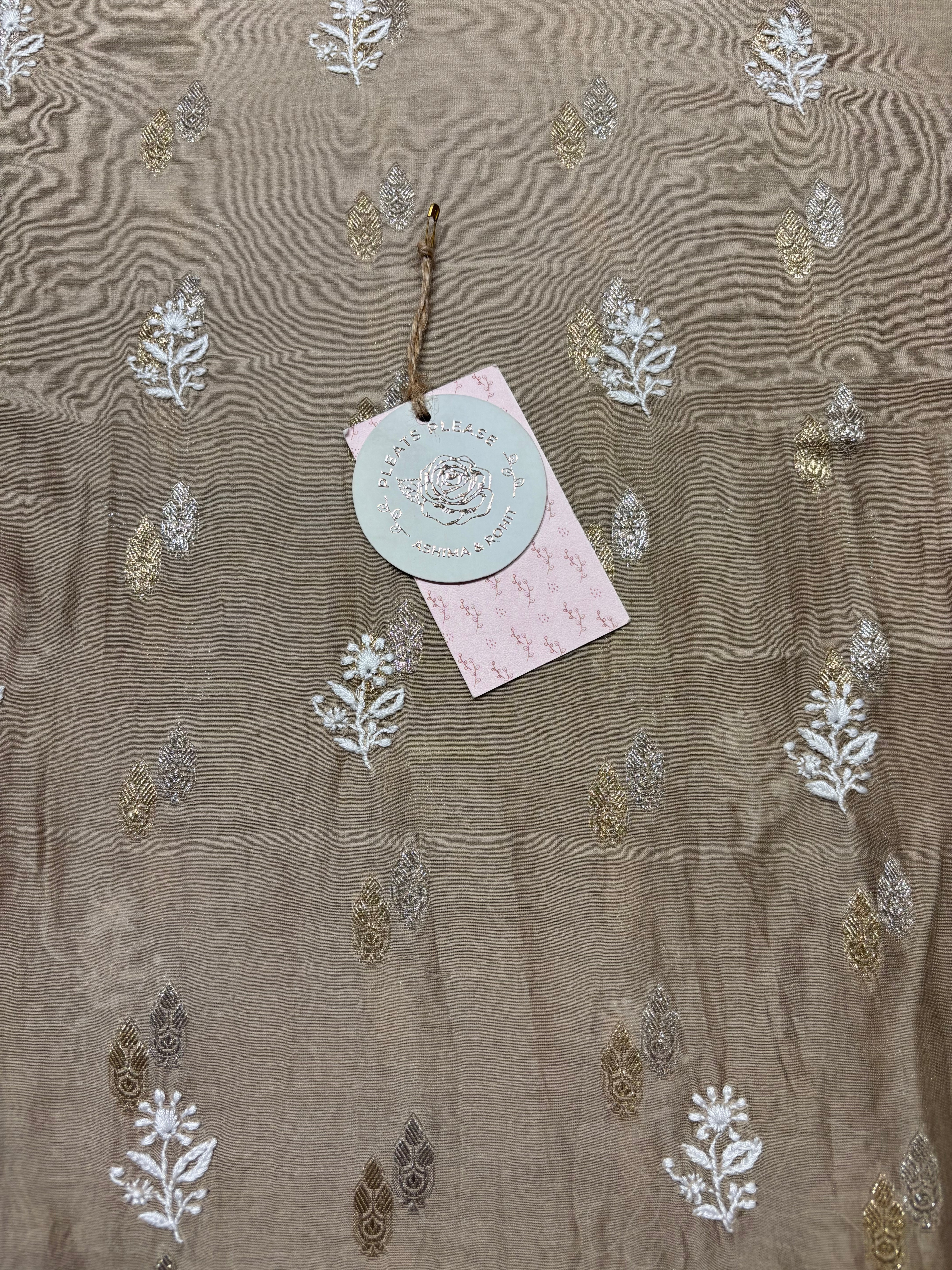 Brown Chanderi Silk Chikankari Men's Kurta Fabric