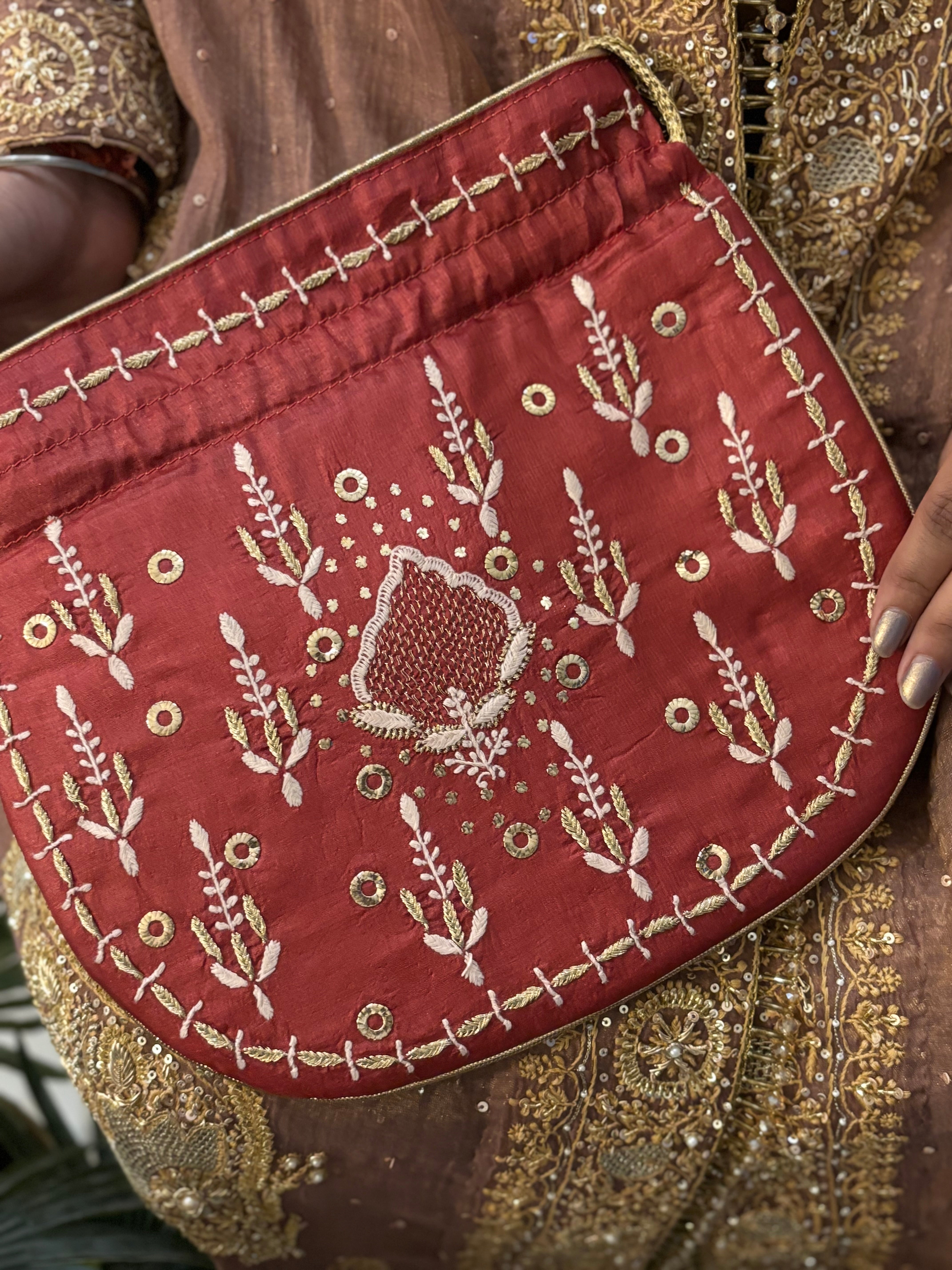Maroon Chikankari and Mukaish Batua