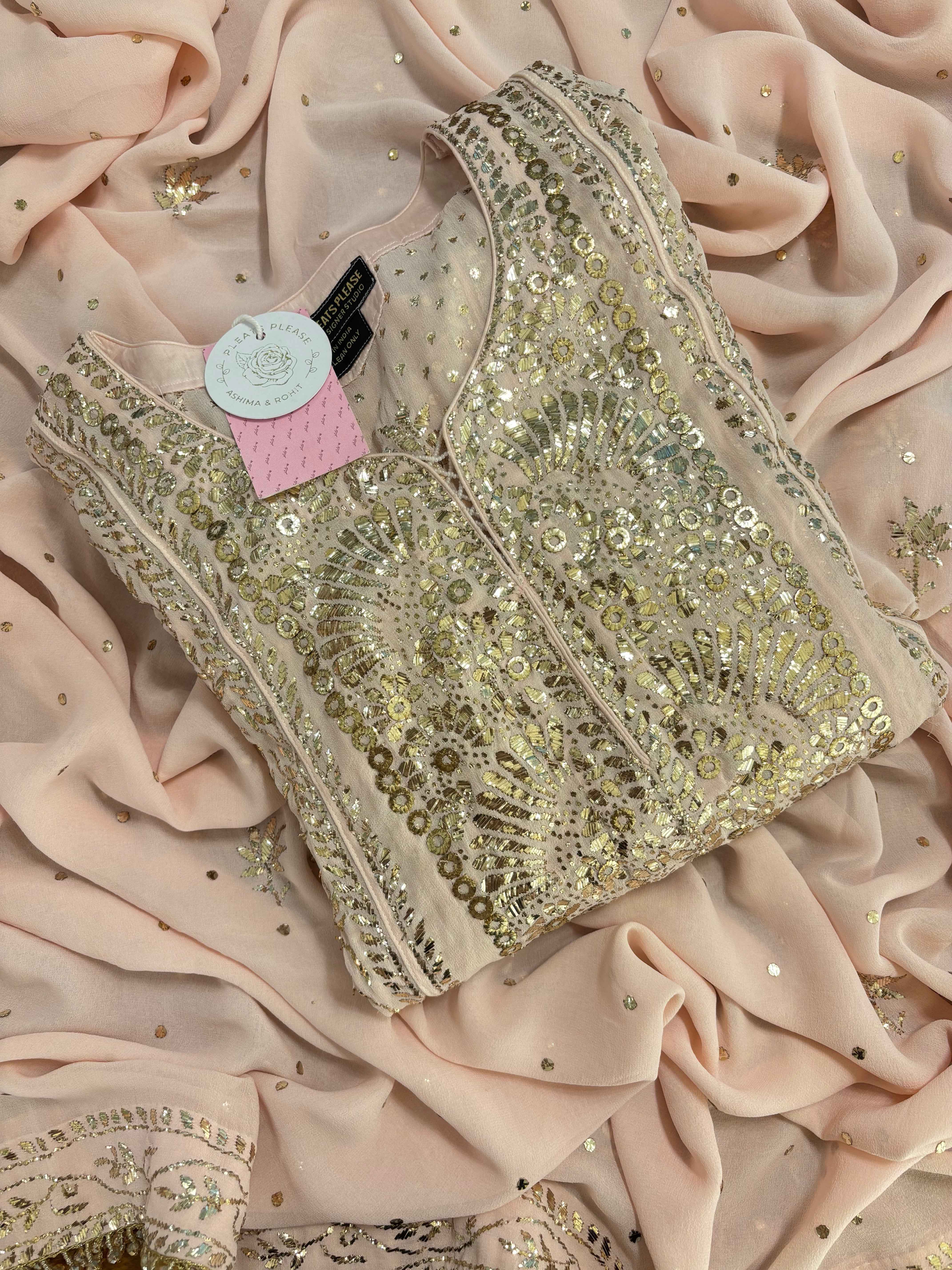 Baby Pink Pure & Premium Georgette Mukaish Jhola & Dupatta