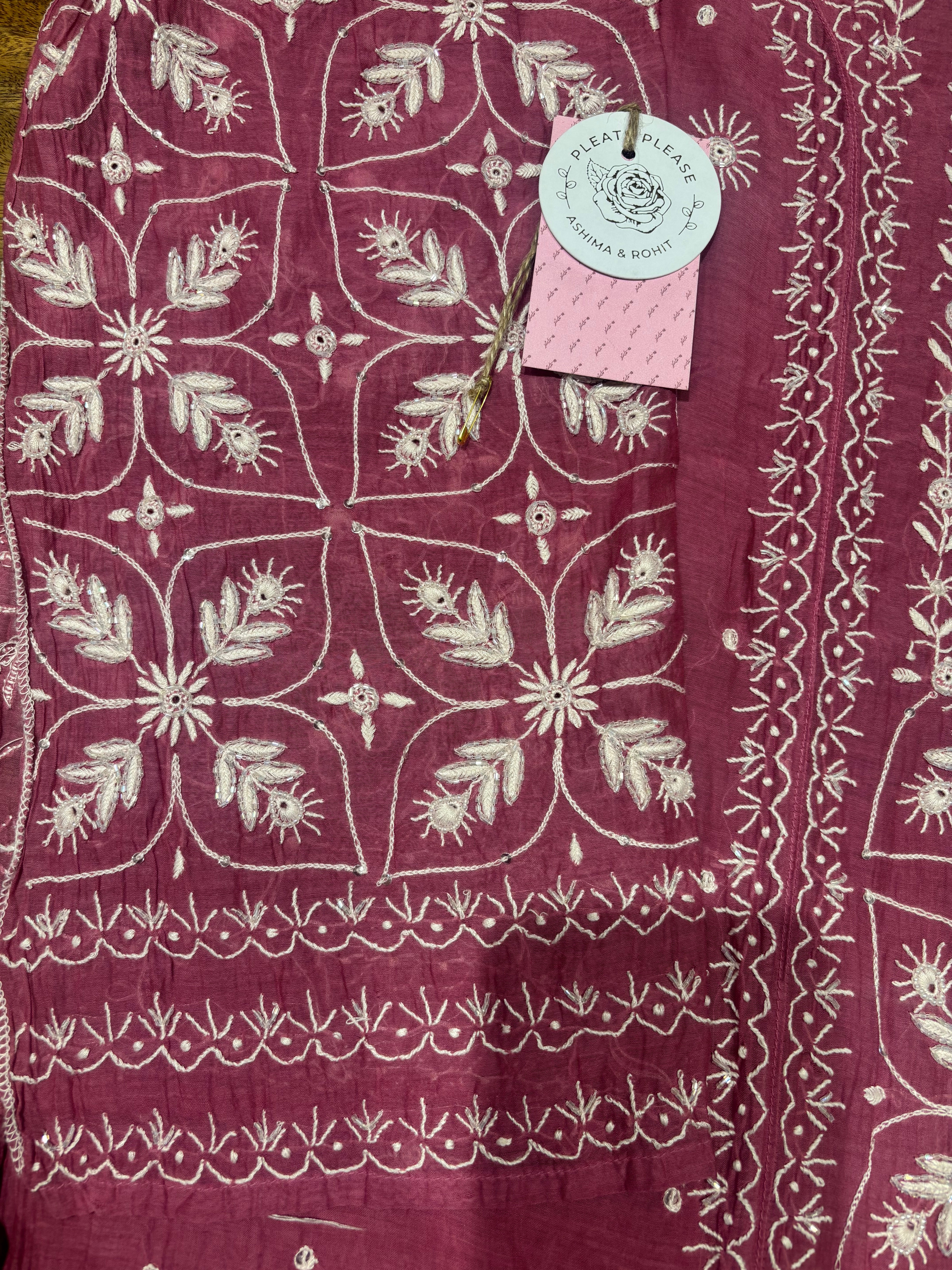 Flamingo Pink Chanderi Mul Chikankari Kurta & Dupatta Set