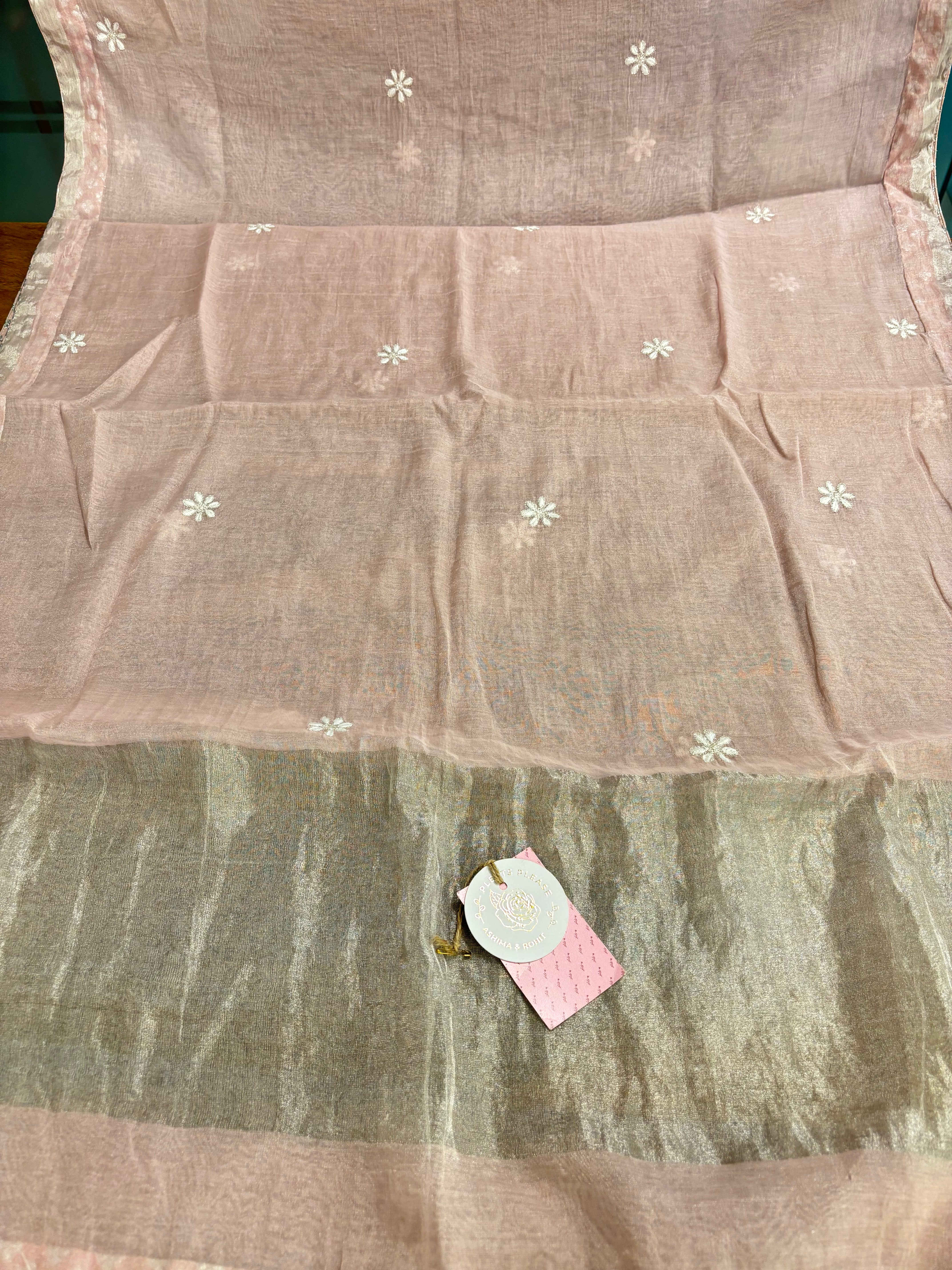 Blush Pink Pure Tissue Chikankari Kurta & Dupatta