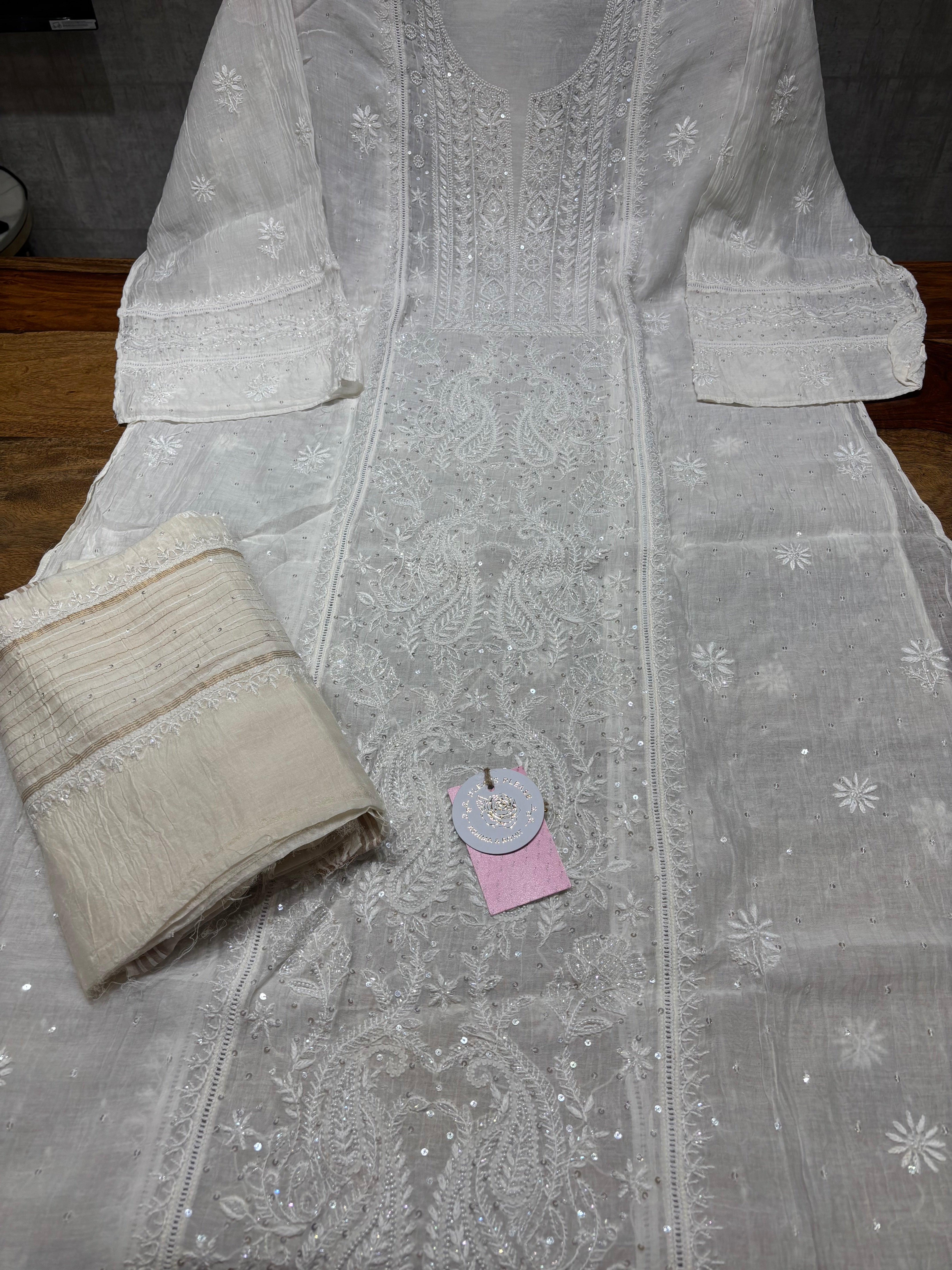 Dyeable Chanderi Mul Chikankari Kurta & Dupatta Set