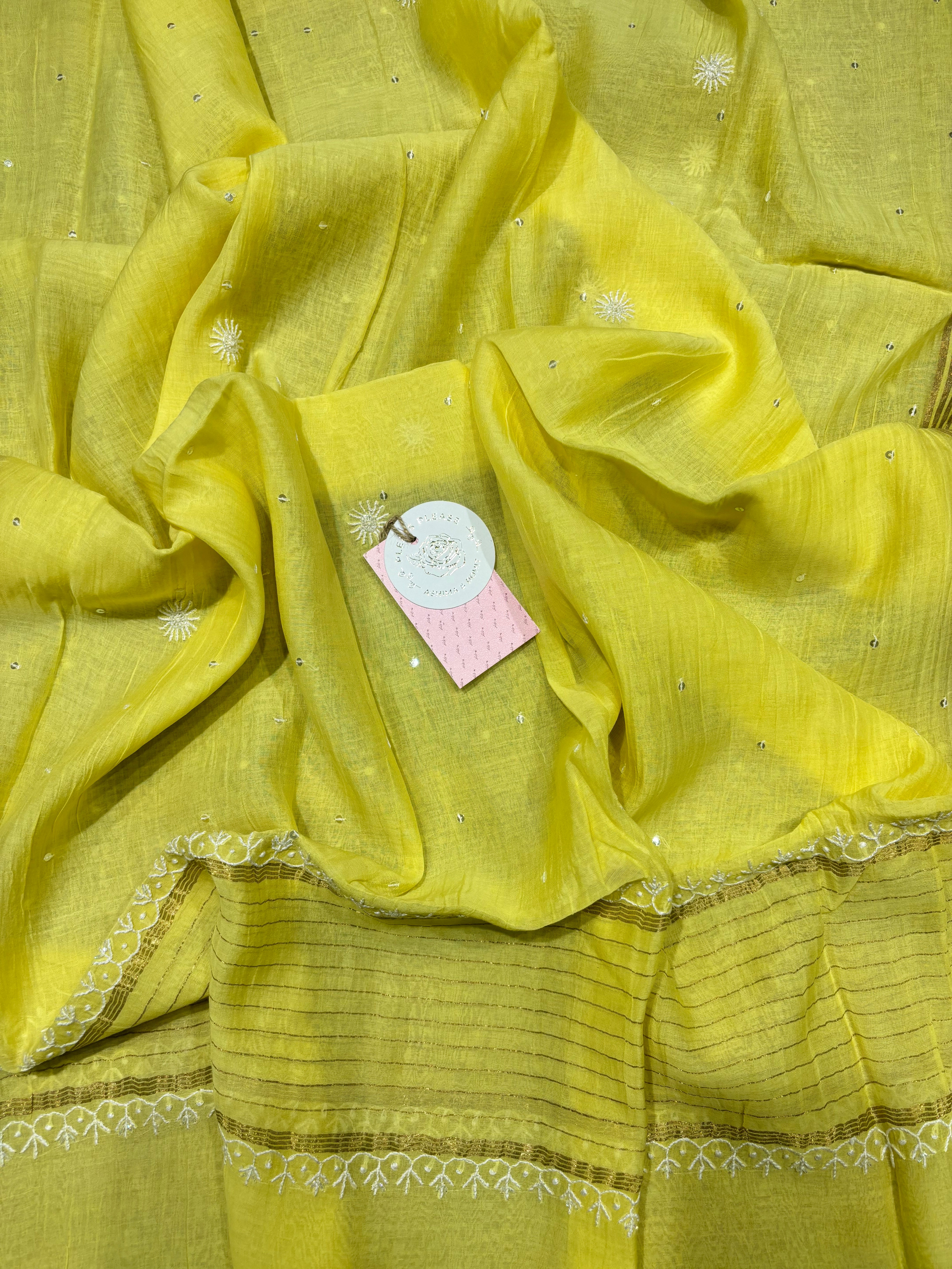 Yellow Chanderi Mul Chikankari Kurta & Dupatta Set