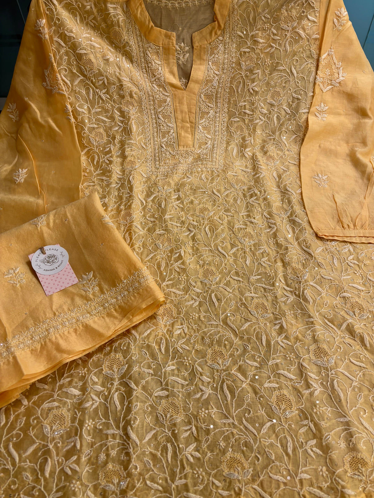 Yellow Chanderi Chikankari Co-Ord Set