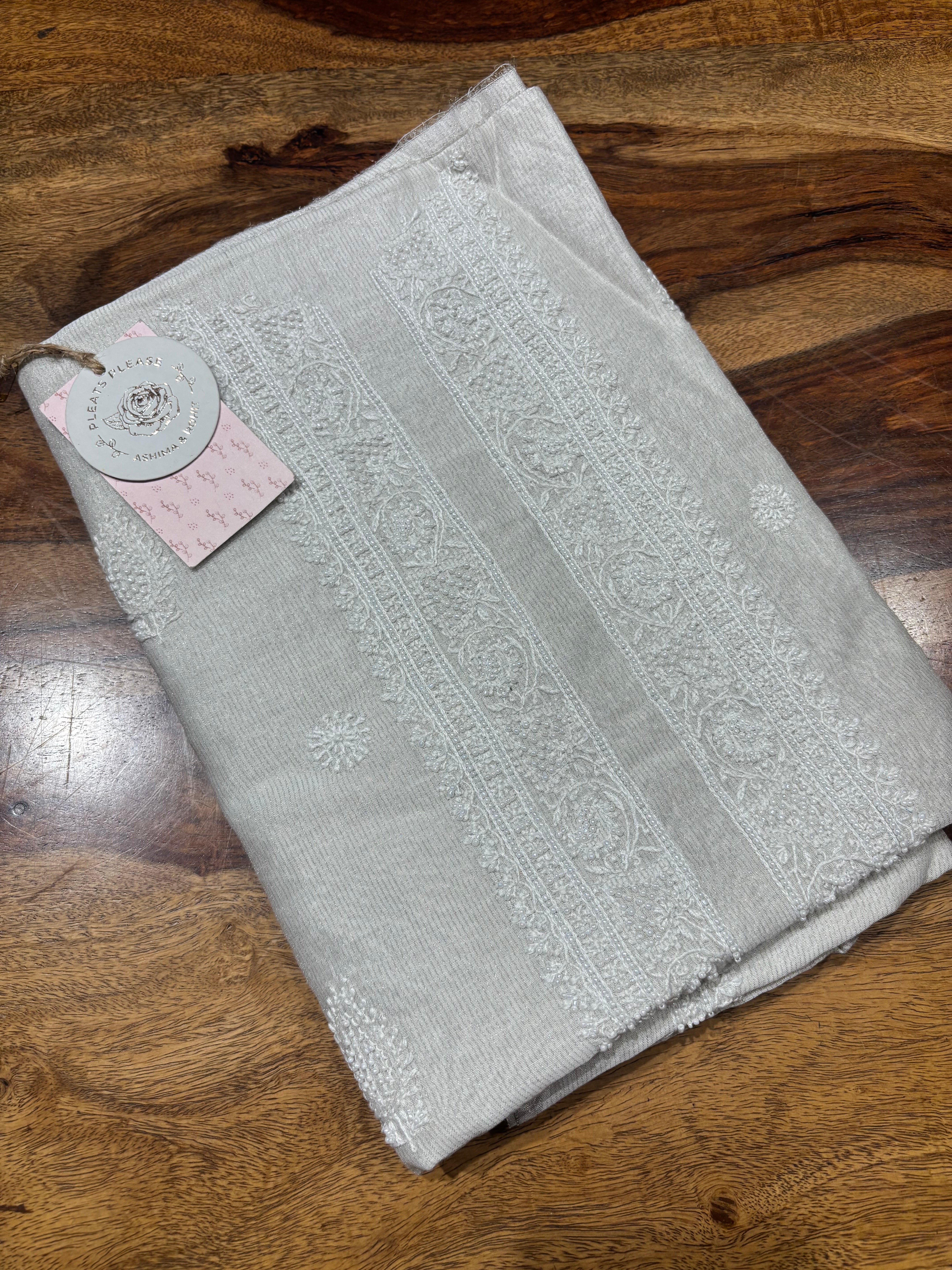 Dyeable Silver Pure And Premium Tissue Chikankari Men’s Kurta Fabric