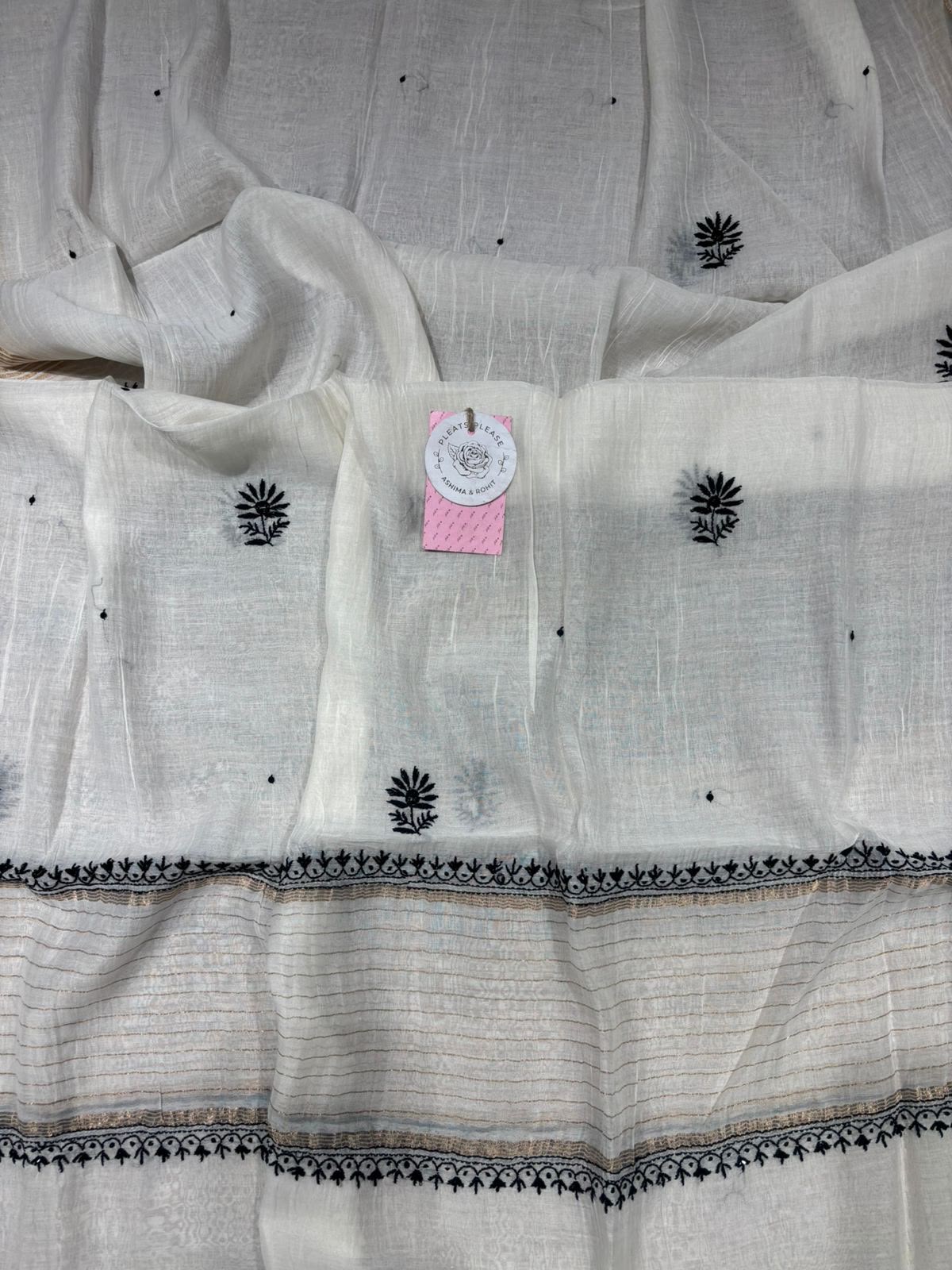 Dyeable Black & white Chanderi Chikankari kurta & Dupatta