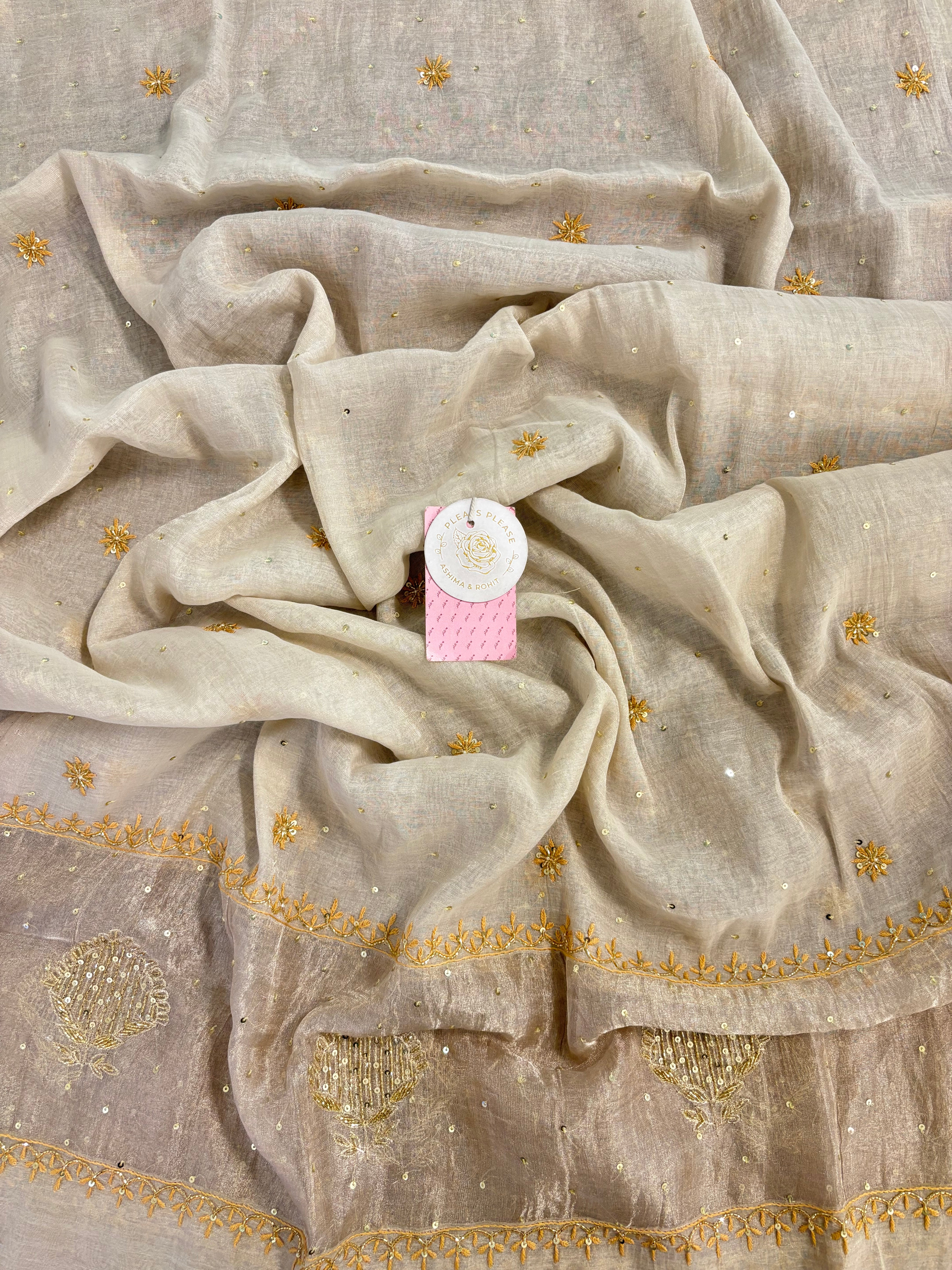 Dyeable Pearl Neckline Pure Tissue Chikankari A line Anarkali & Dupatta