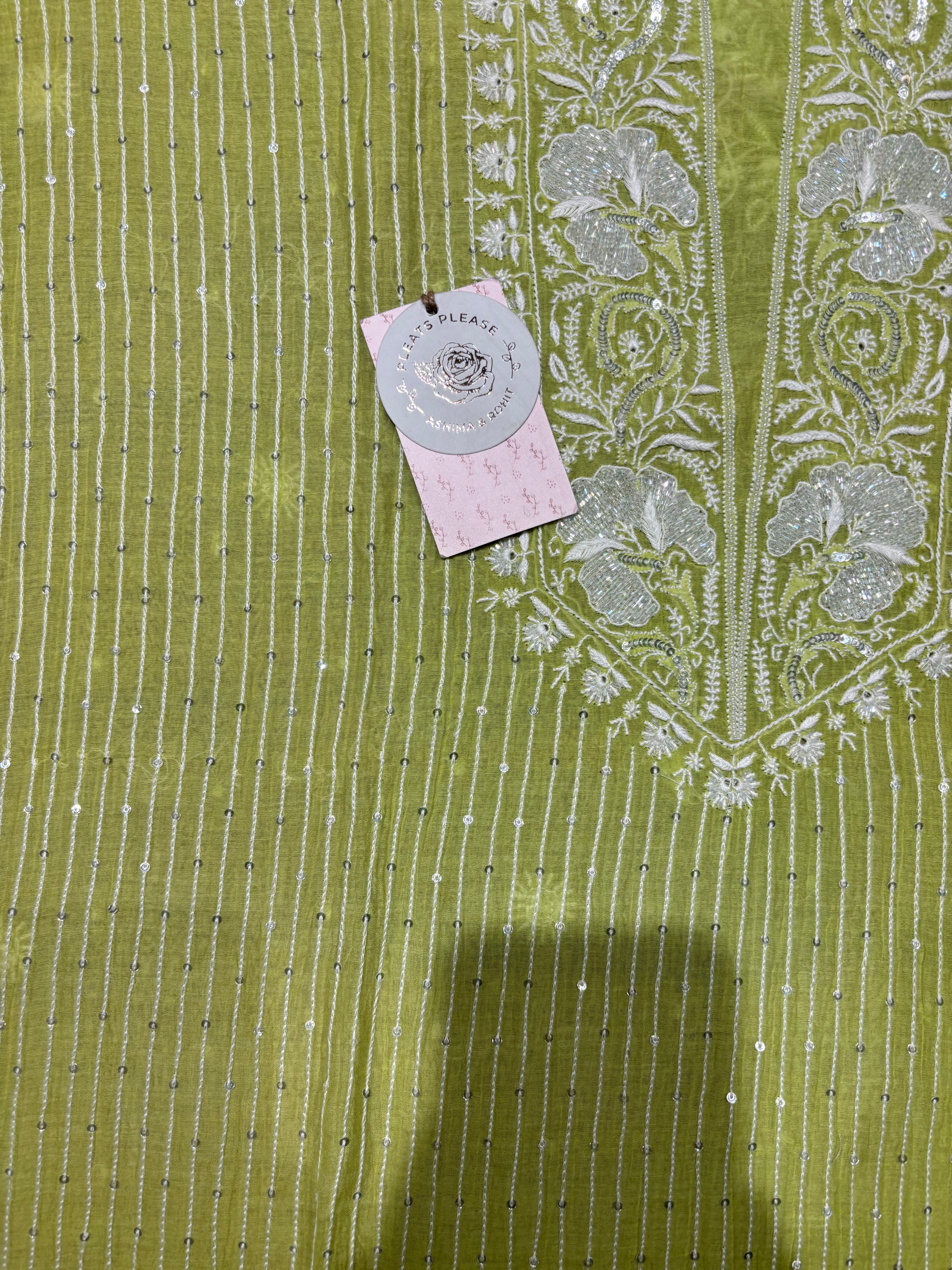 Green Chanderi Mul Chikankari Kurta and Dupatta set