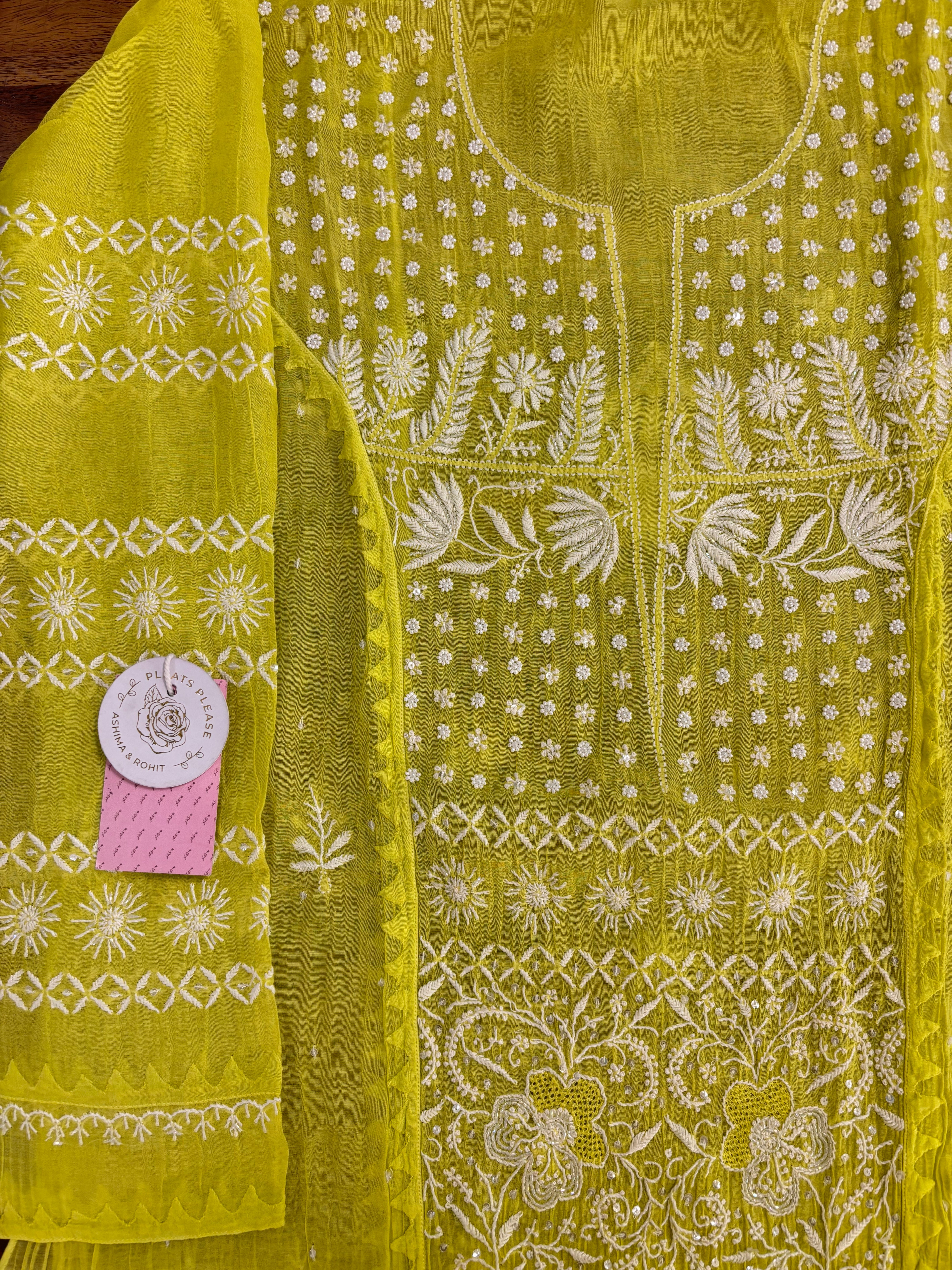 Neon Green Chanderi Mul Chikankari Kurta & Dupatta