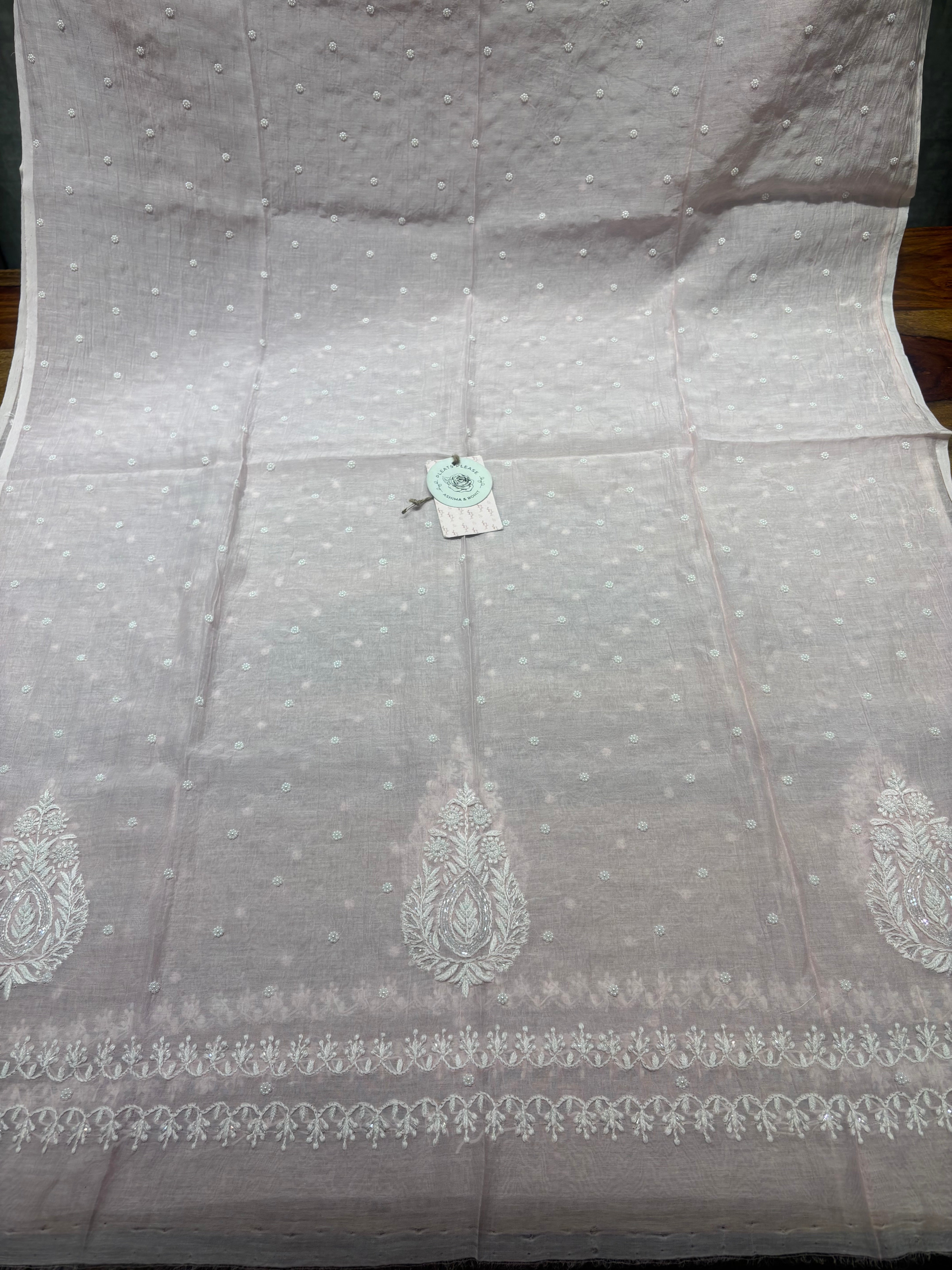 Soft Pink Chanderi Mul Chikankari Kurta & Dupatta Fabric