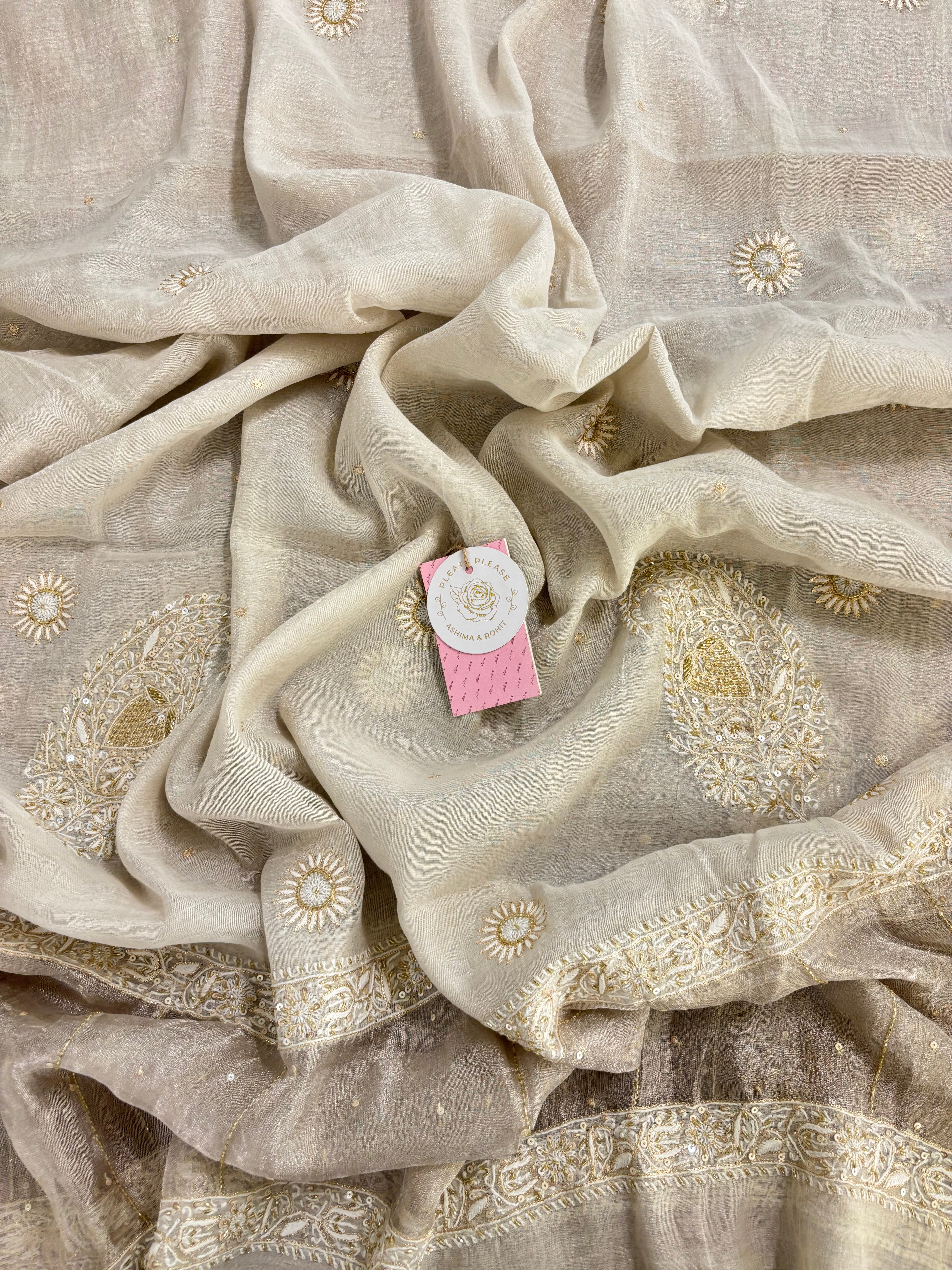 Dyeable Pure & Premium Silver Tissue Chikankari Anarkali & Dupatta
