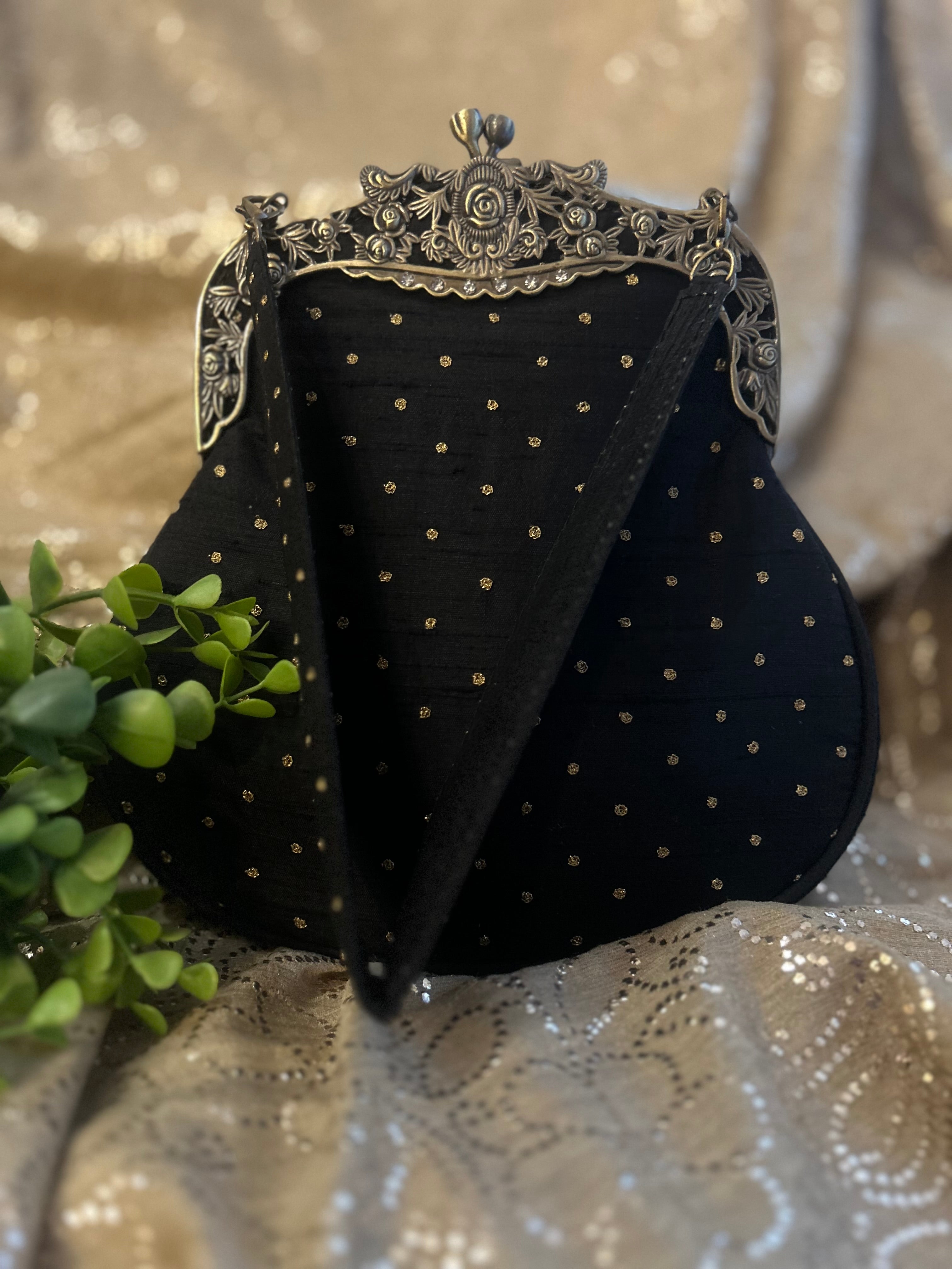 Black Mukaish & Zardozi Clutch Bag