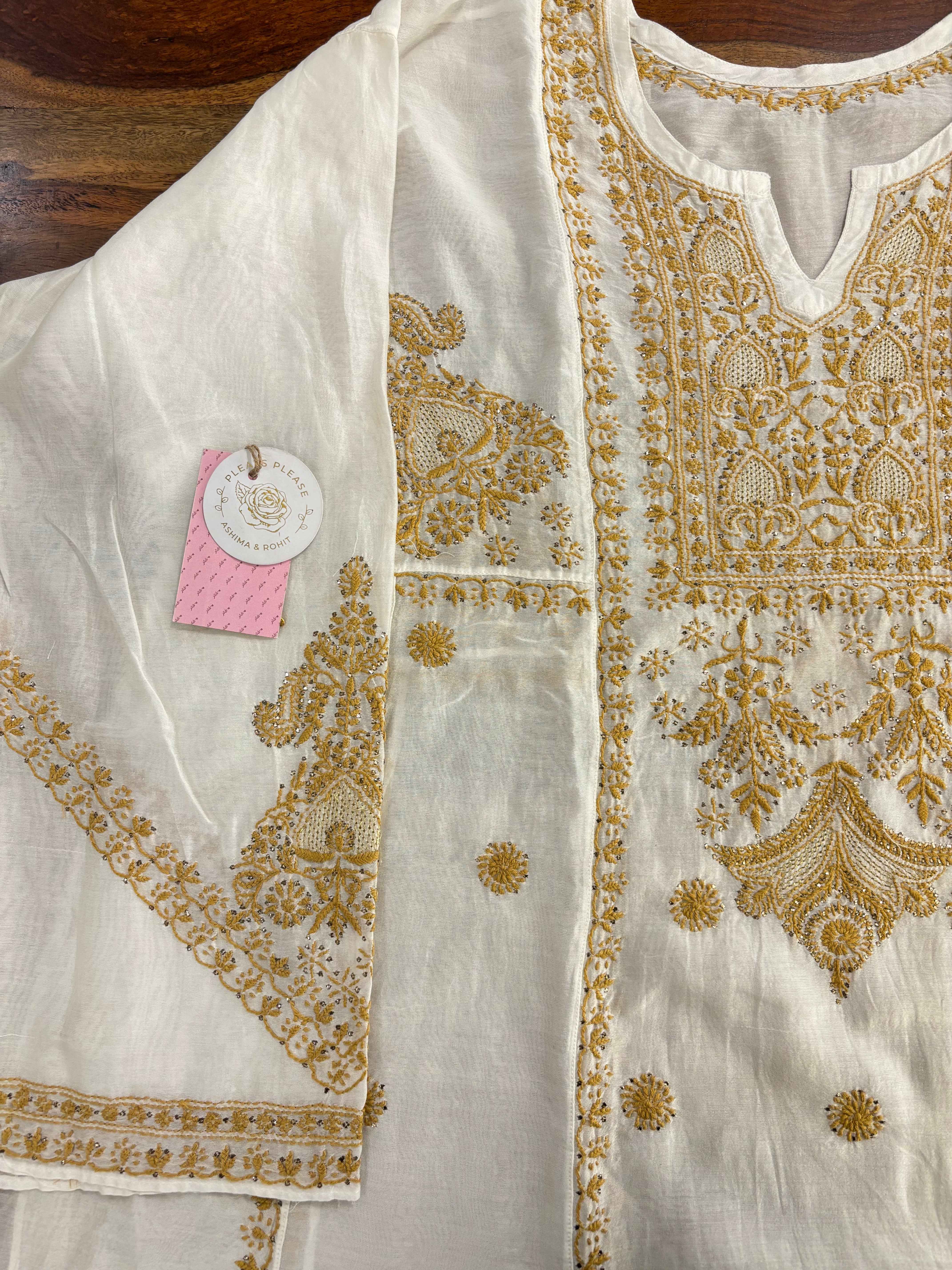 Dyeable Chanderi Chikankari Mukaish Anarkali & Dupatta Set
