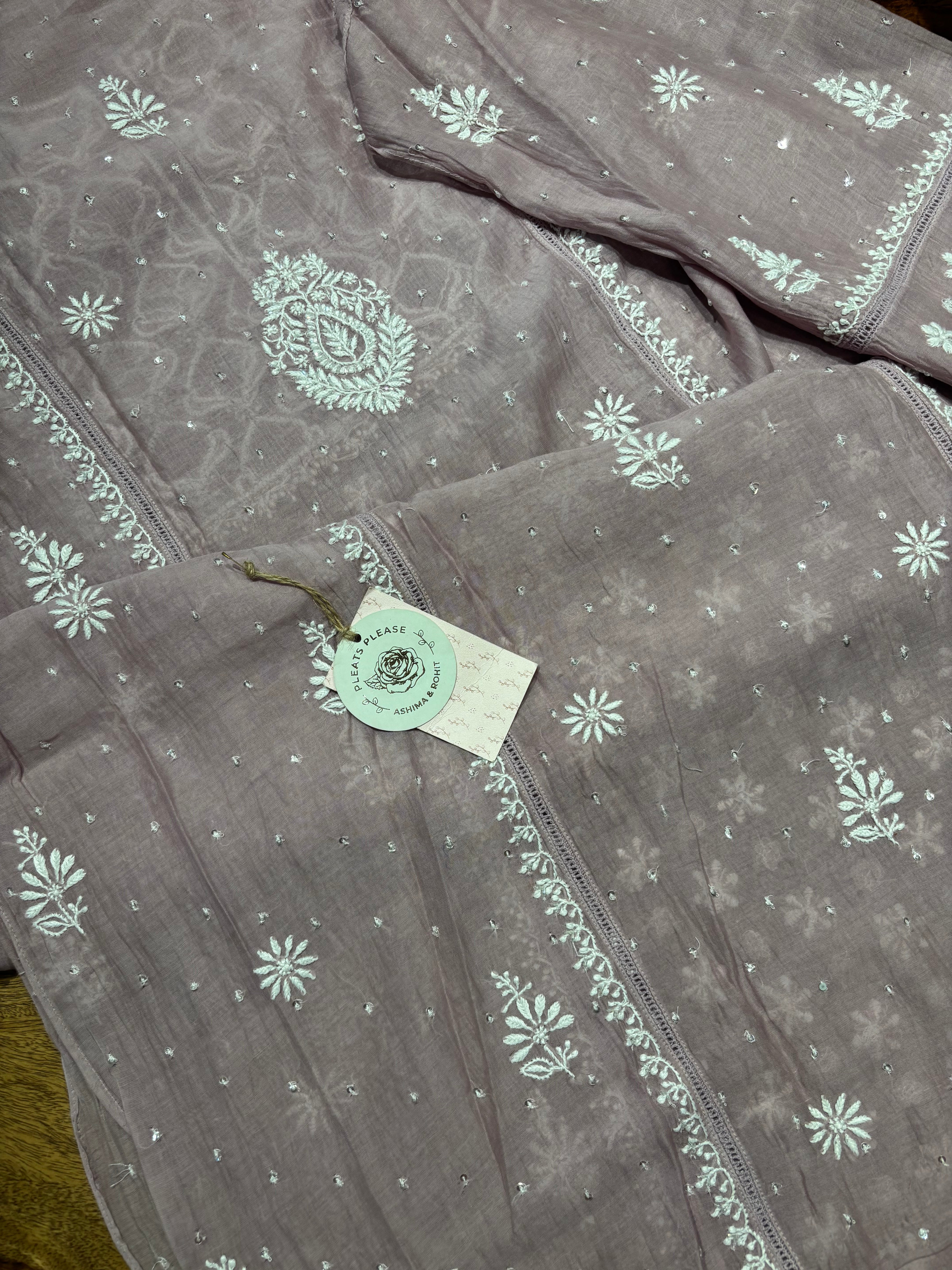 Lavender Latte Chanderi Mul Chikankari Kurta and Dupatta set