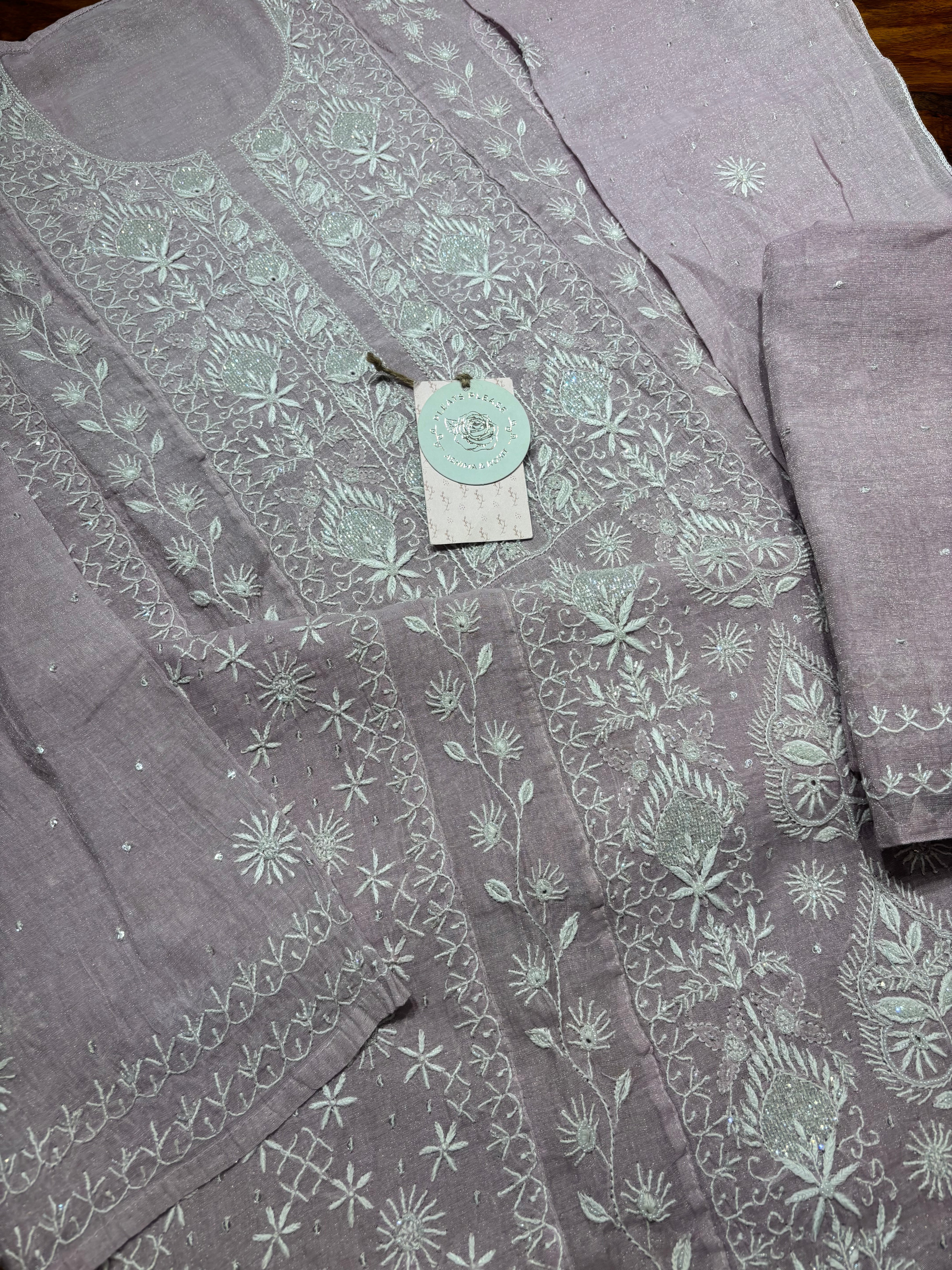 Lilac Tissue Chikankari Kalidar kurta and Dupatta set