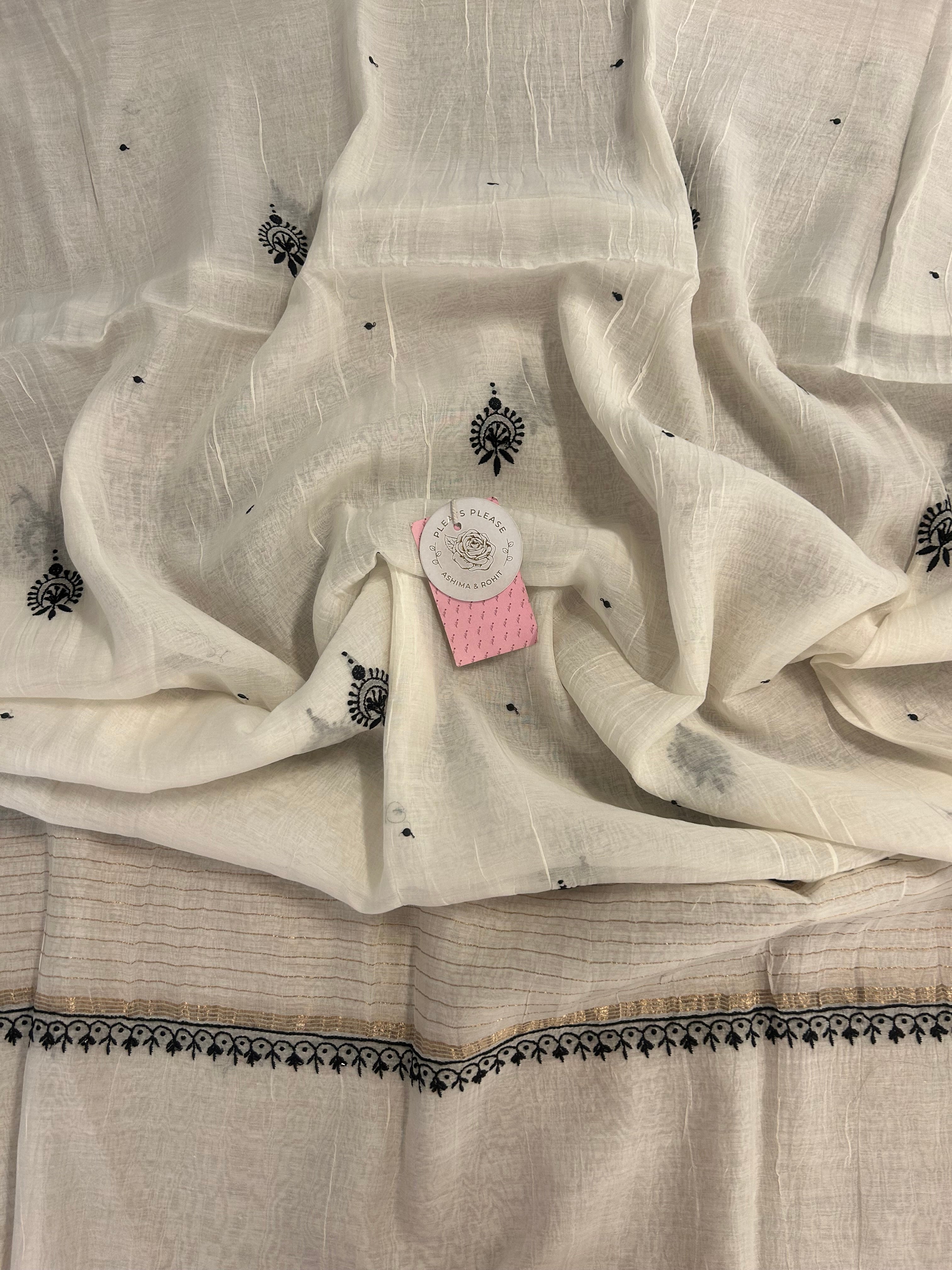 Dyeable Pure Chanderi Mul Chikankari kurta & Dupatta