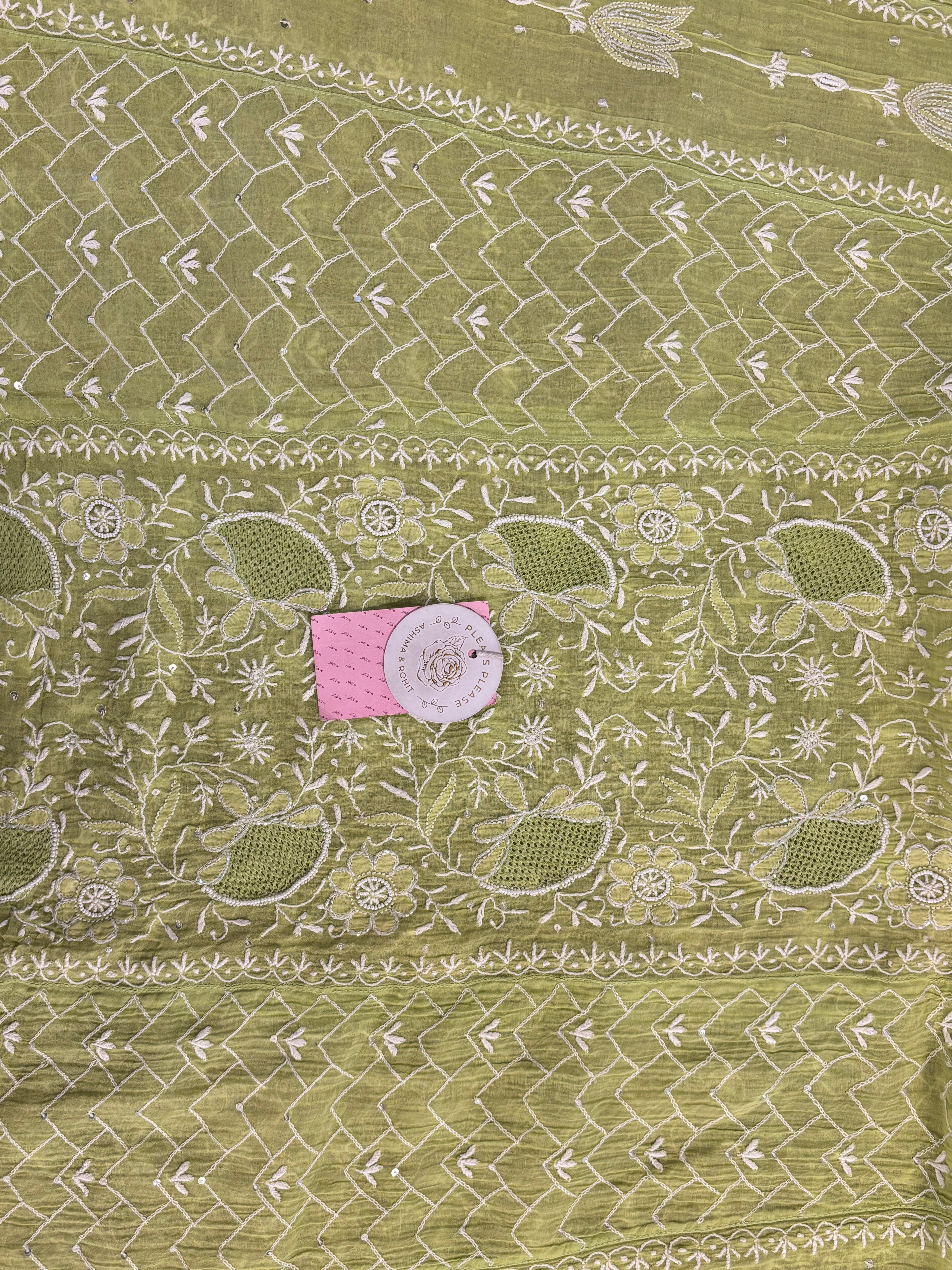 Chanderi Mul Chikankari A-line Kurta & Dupatta