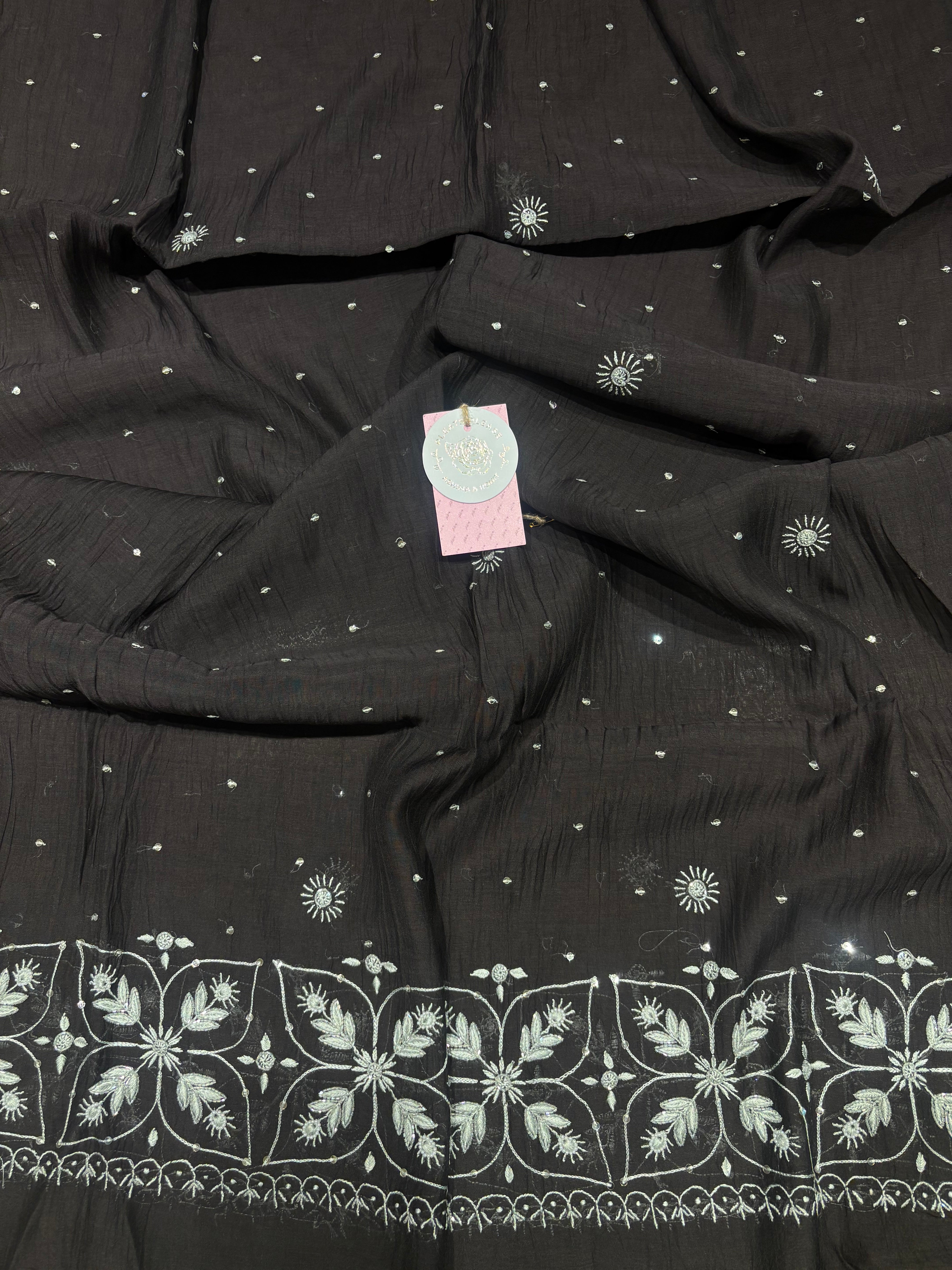 Black Chanderi Mul Chikankari Kurta & Dupatta Set