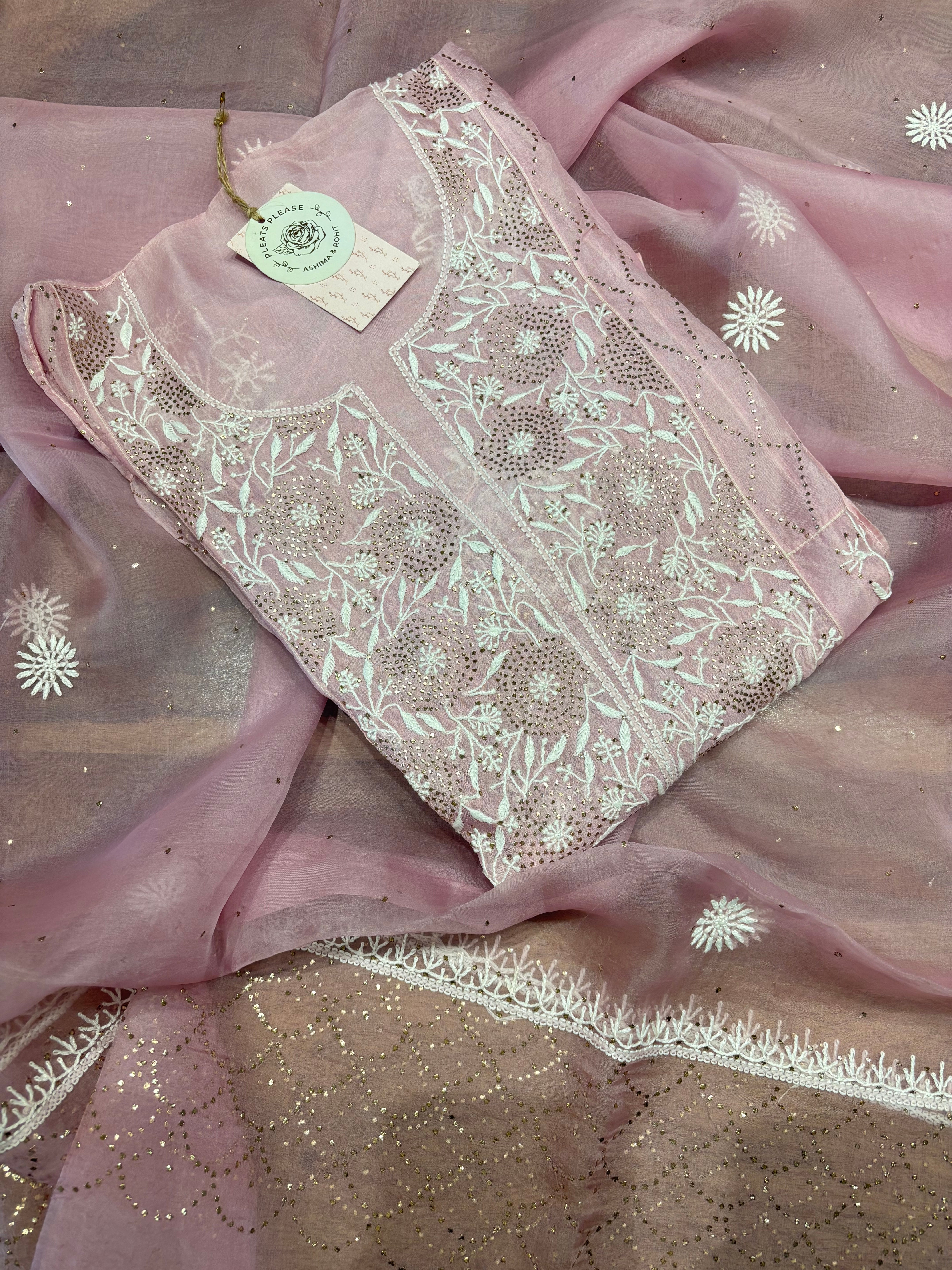 Lilac Organza Chikankari Anarkali and Dupatta