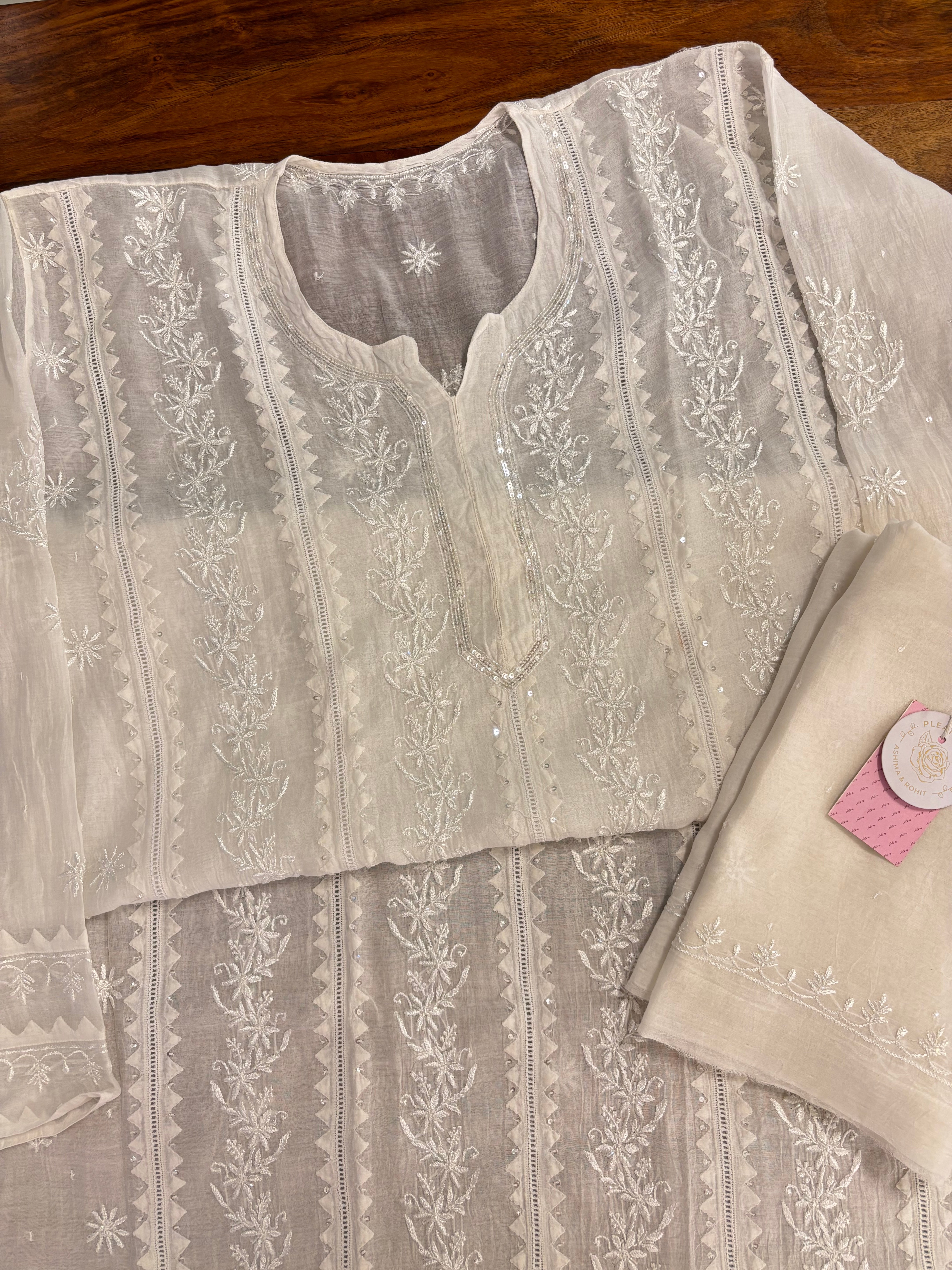 Dyeable Chanderi Daraz Chikankari Kurta & Dupatta