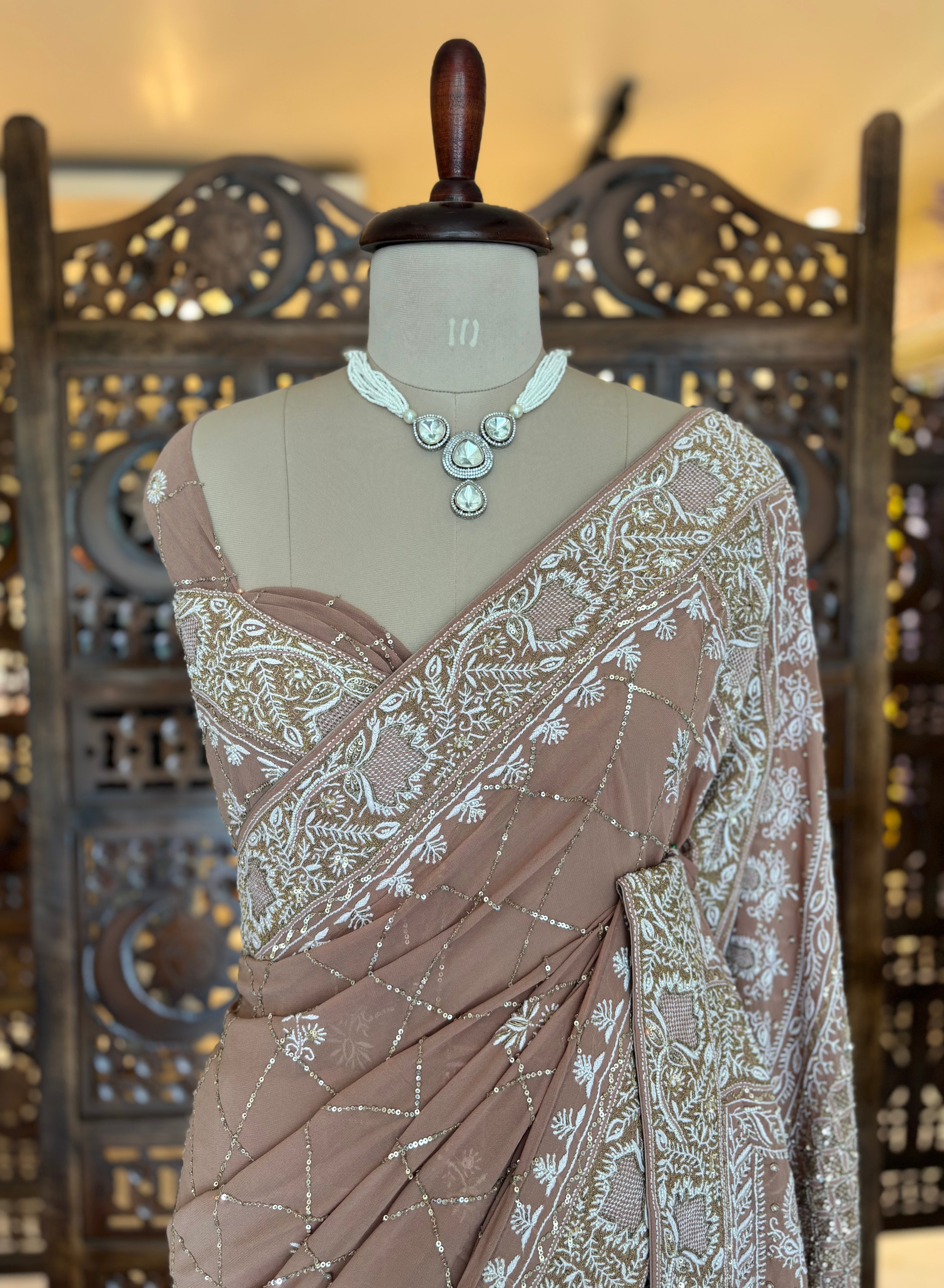Rosewood Pure & Premium Georgette Chikankari Saree