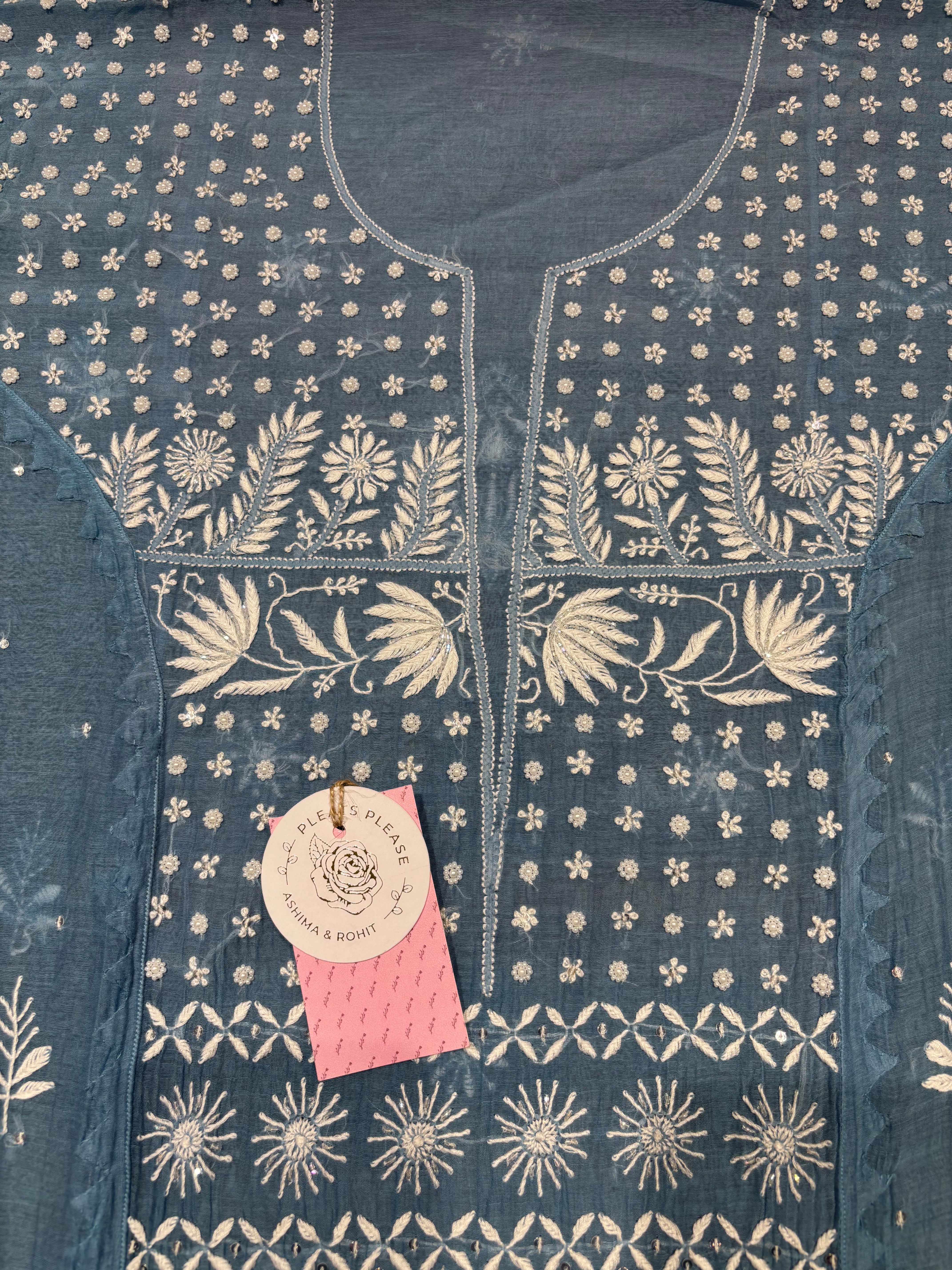 Teapot Blue Chanderi Mul Chikankari Kurta & Dupatta Set