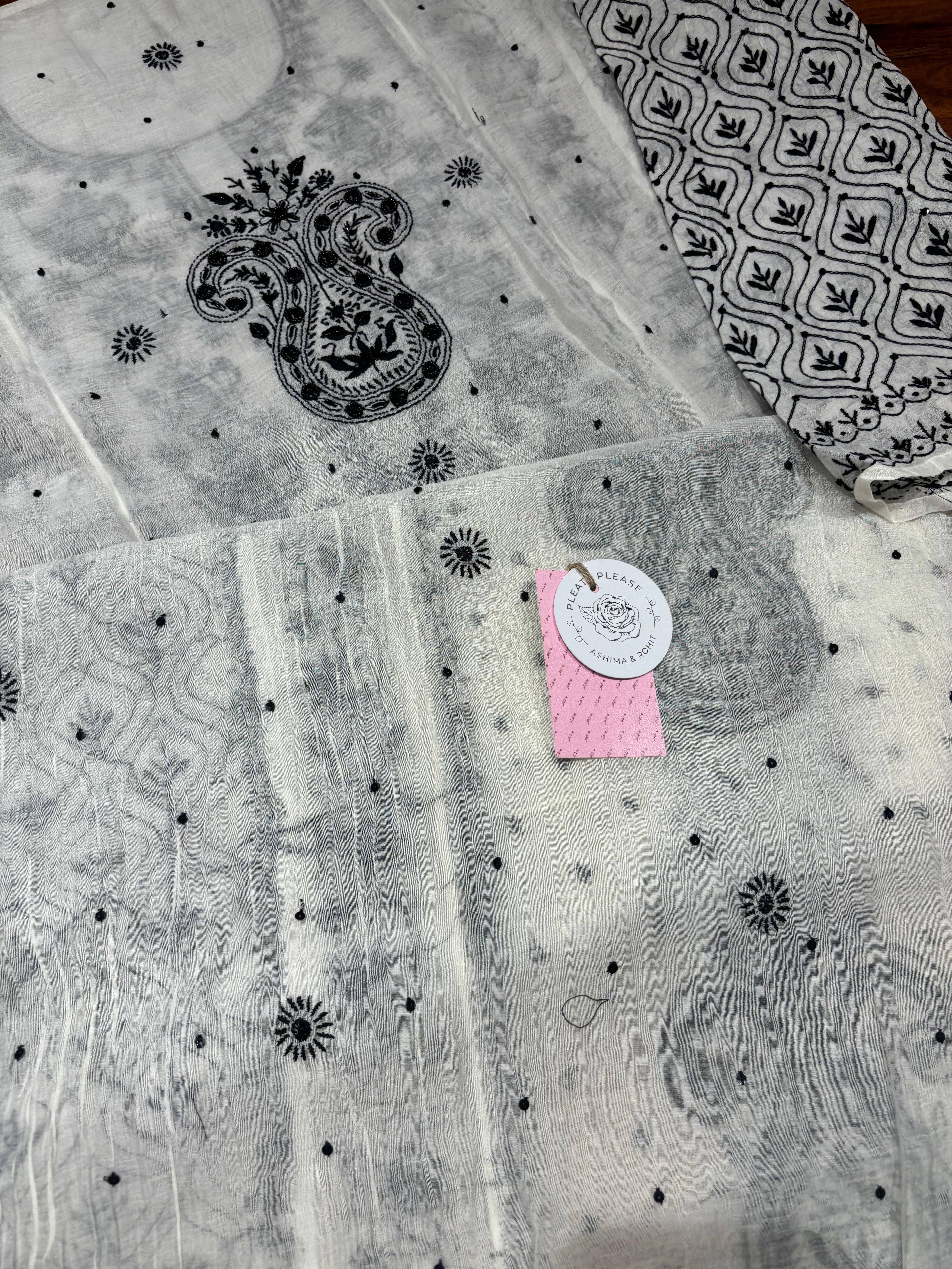 Dyeable Chanderi Mul Chikankari Kalidar Kurta and Dupatta Set