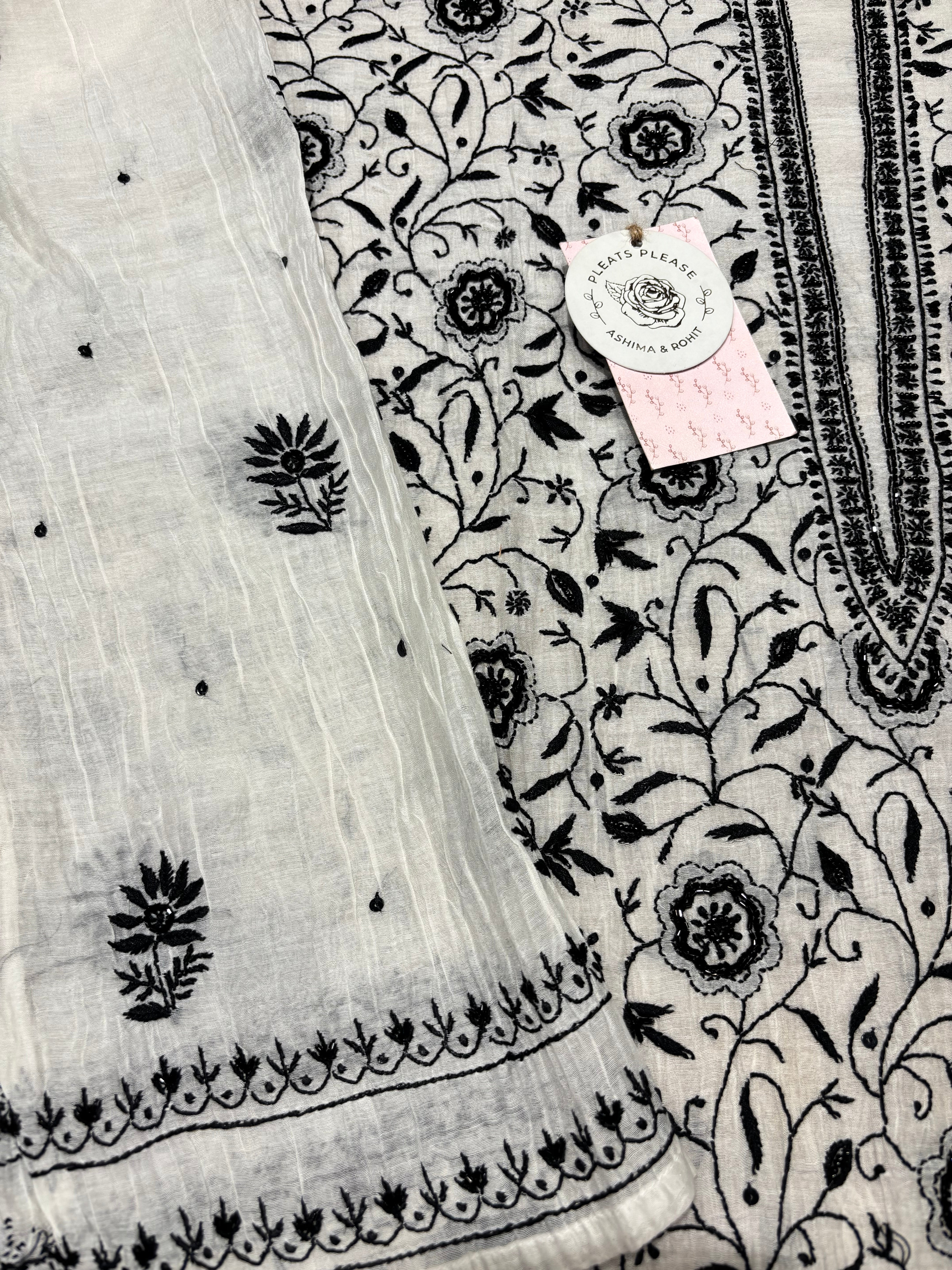 Dyeable Chanderi Mul Chikankari kurta and Dupatta Set