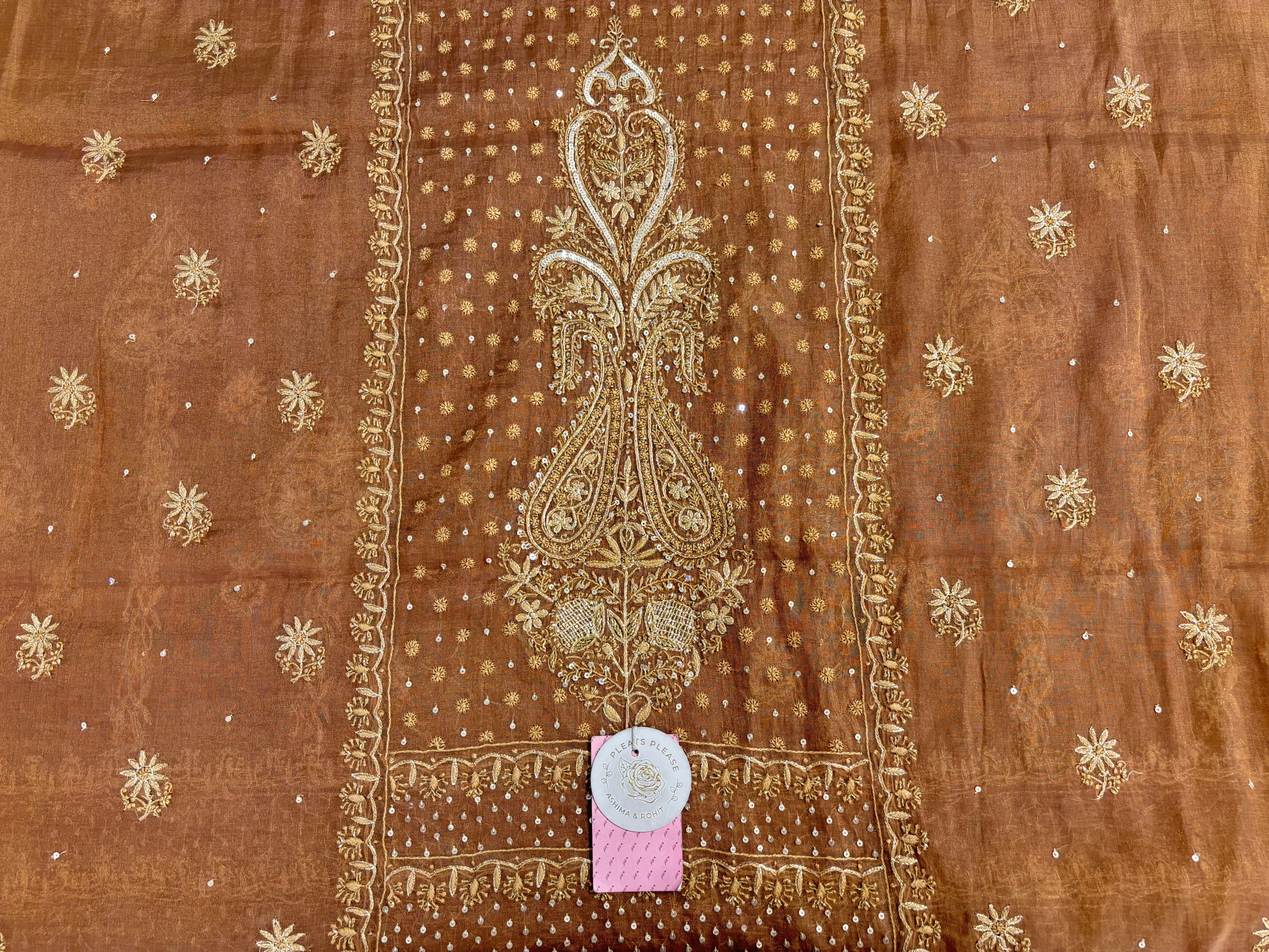 Antique Copper Pure & Premium Tissue Chikankari Kurta & Dupatta