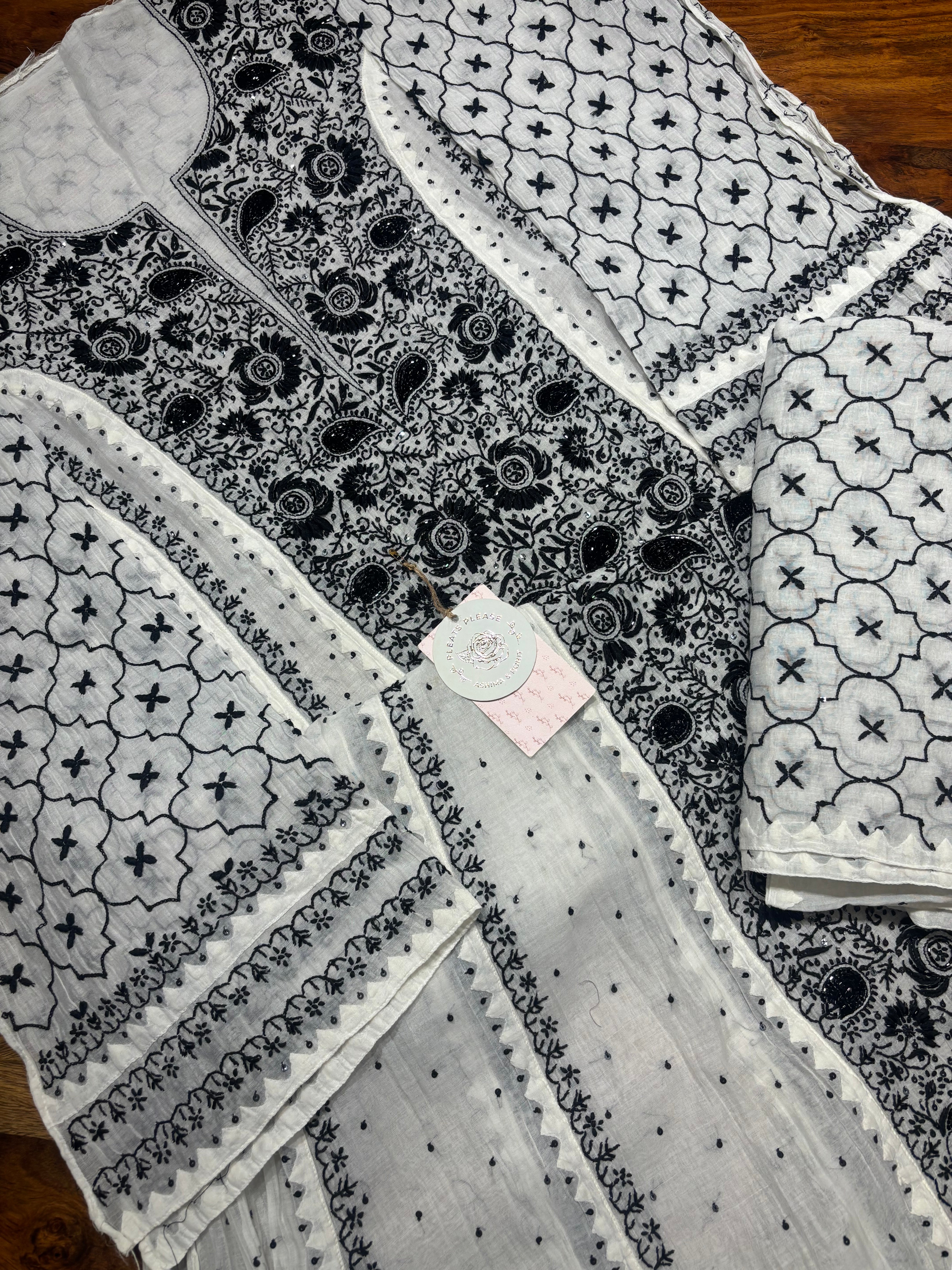 Dyeable Chanderi Mul Chikankari Anarkali and Dupatta set