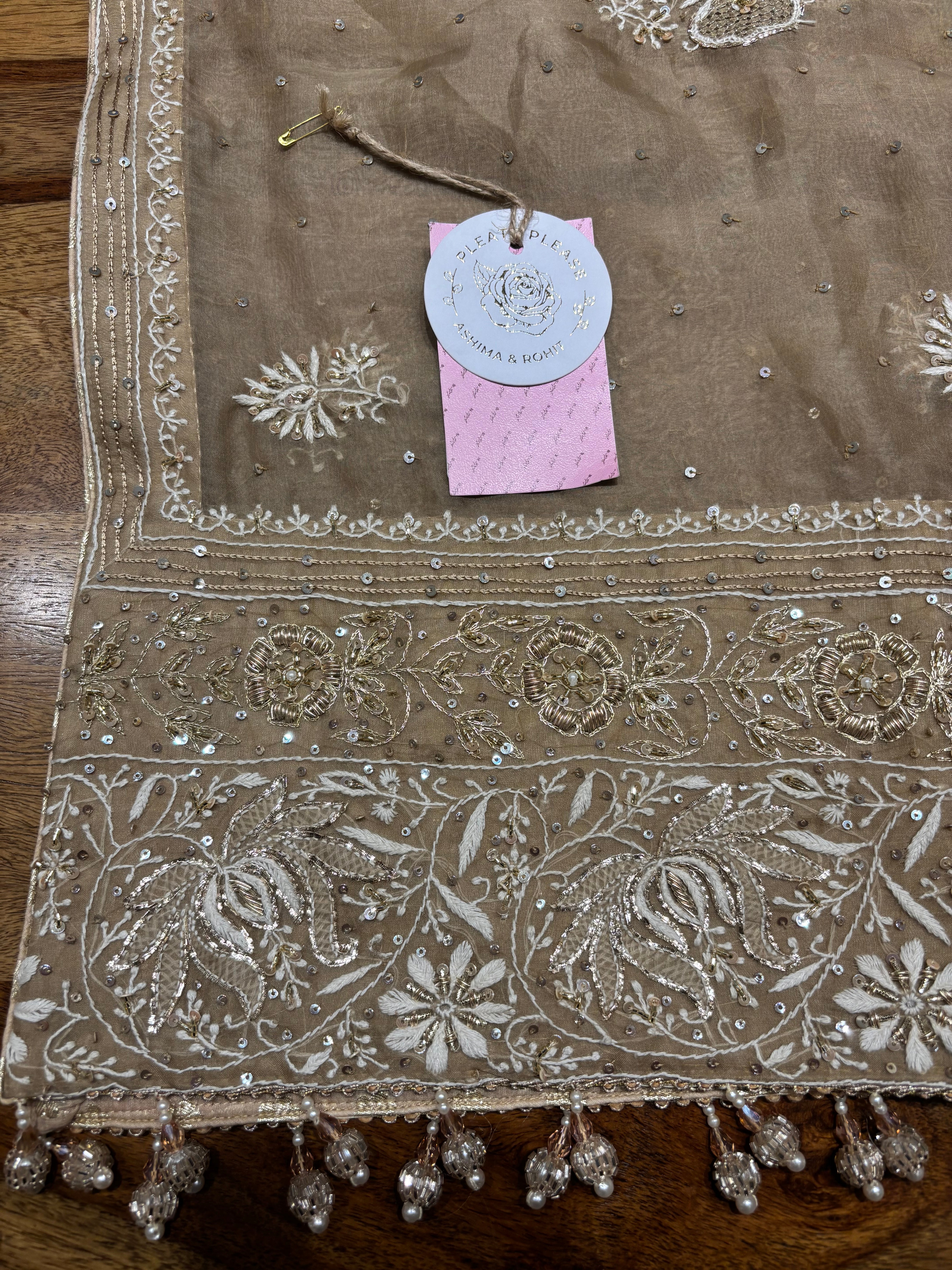 Brown Pure & Premium Organza Chikankari Anarkali & Dupatta Set