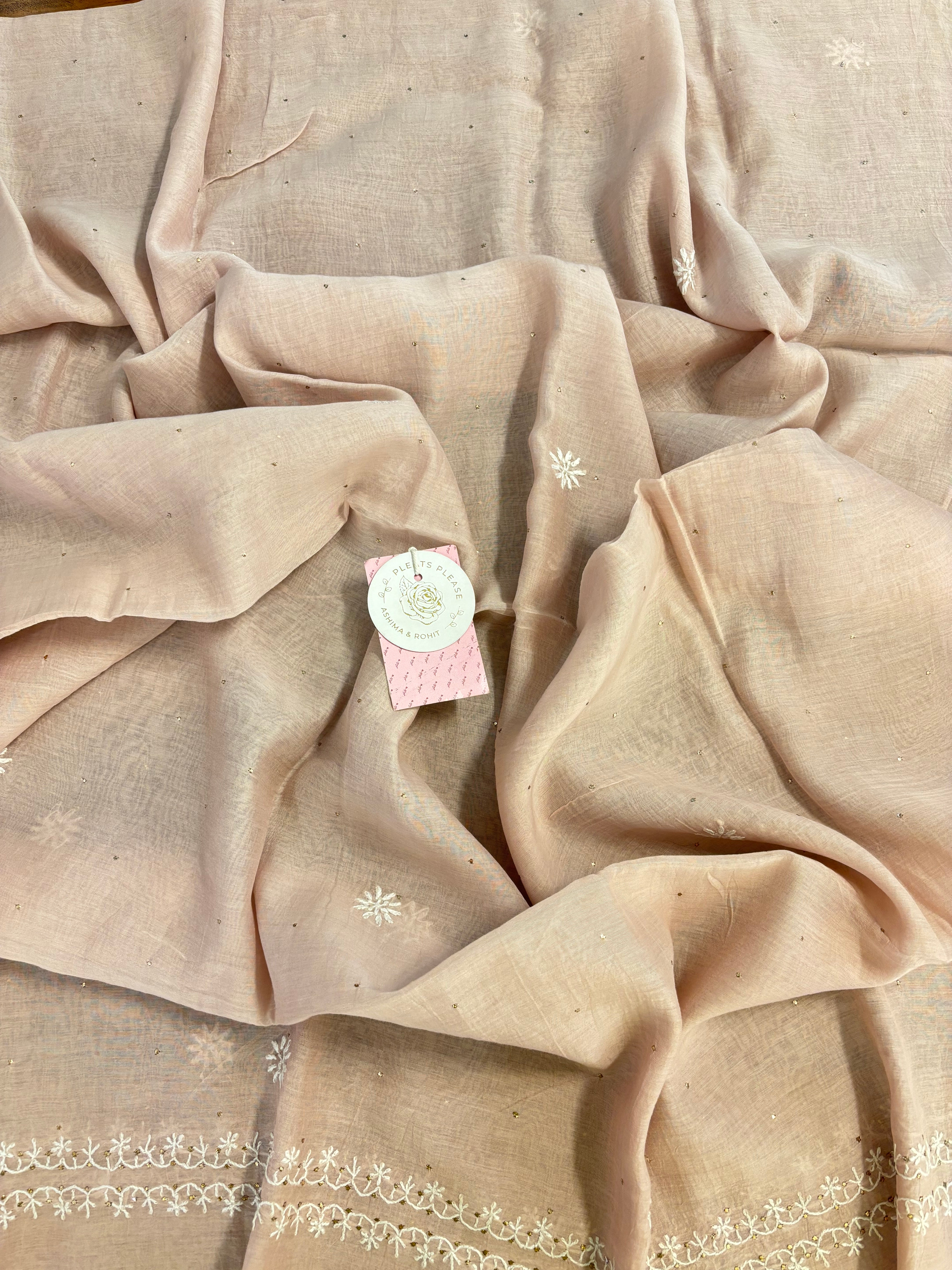 Rose Dust Chanderi Mul Mukaish & Chikankari Kurta & Dupatta