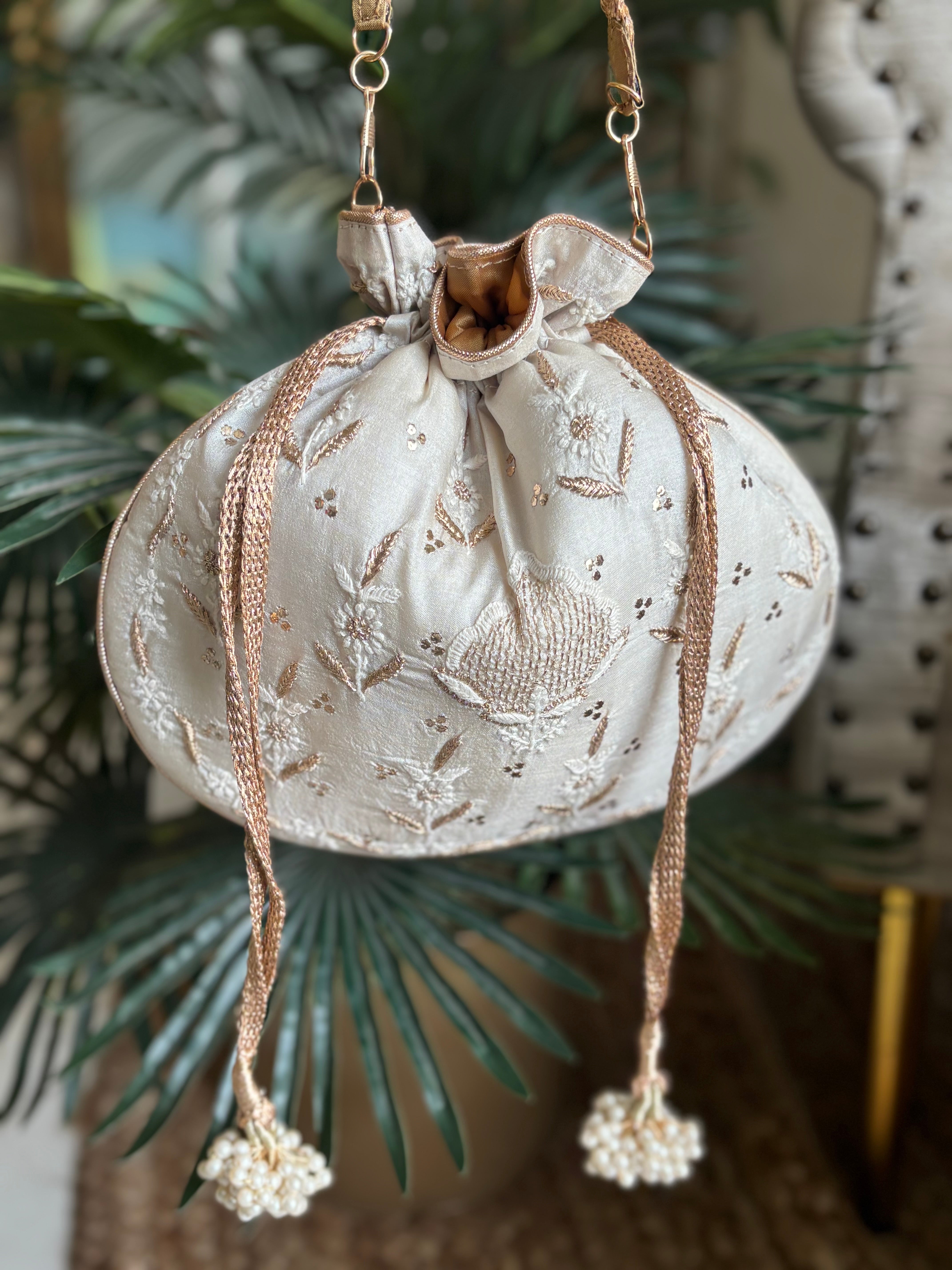 Ivory Silk Chikankari Batua