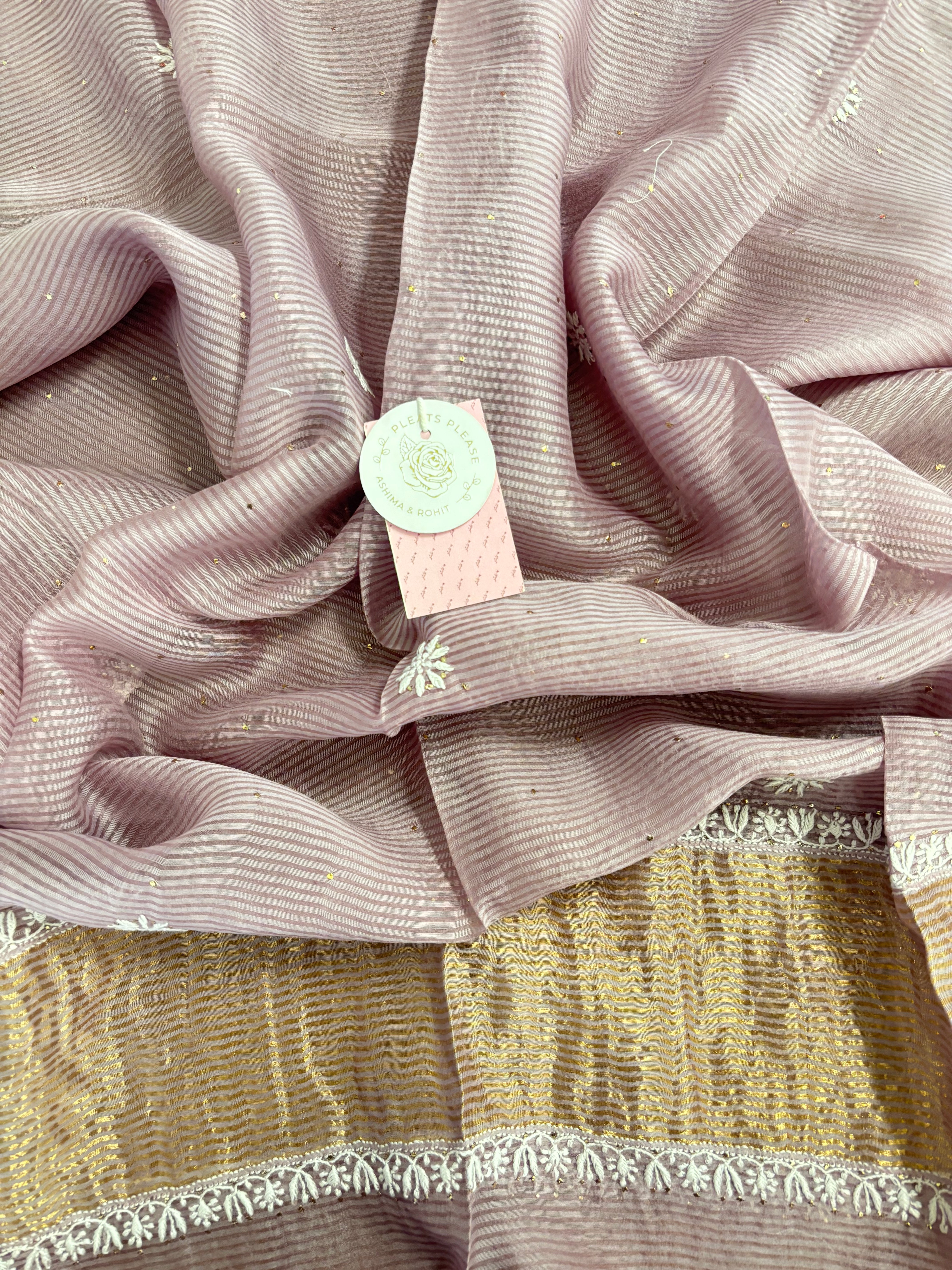 Mauve Chanderi Mukaish Chikankari Kurta & Dupatta - Pleats PleaseChikankari