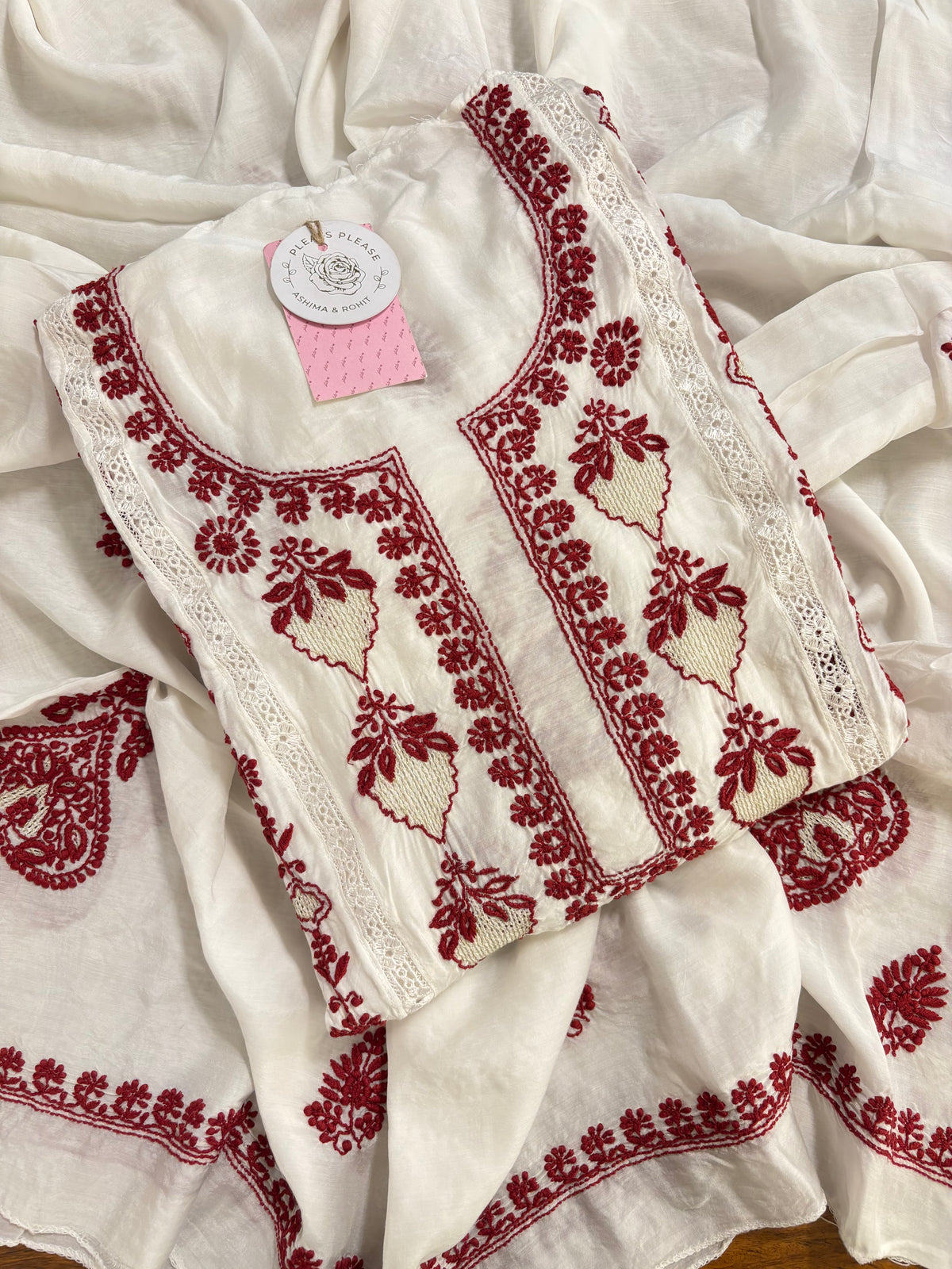 Dyeable Muslin Chikankari Kurta & Dupatta