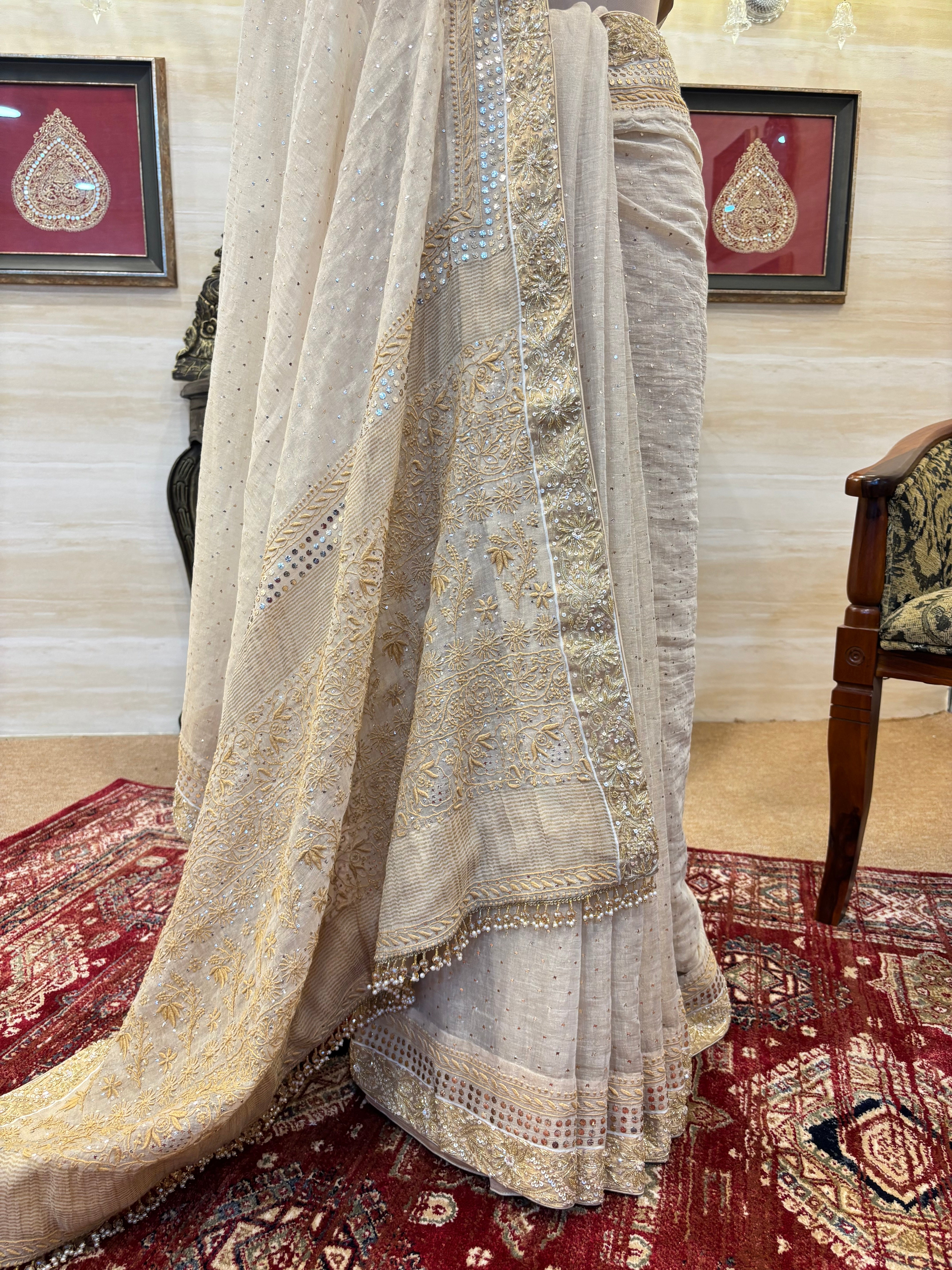 Dyeable Pure & Premium Tissue Chikankari Saree