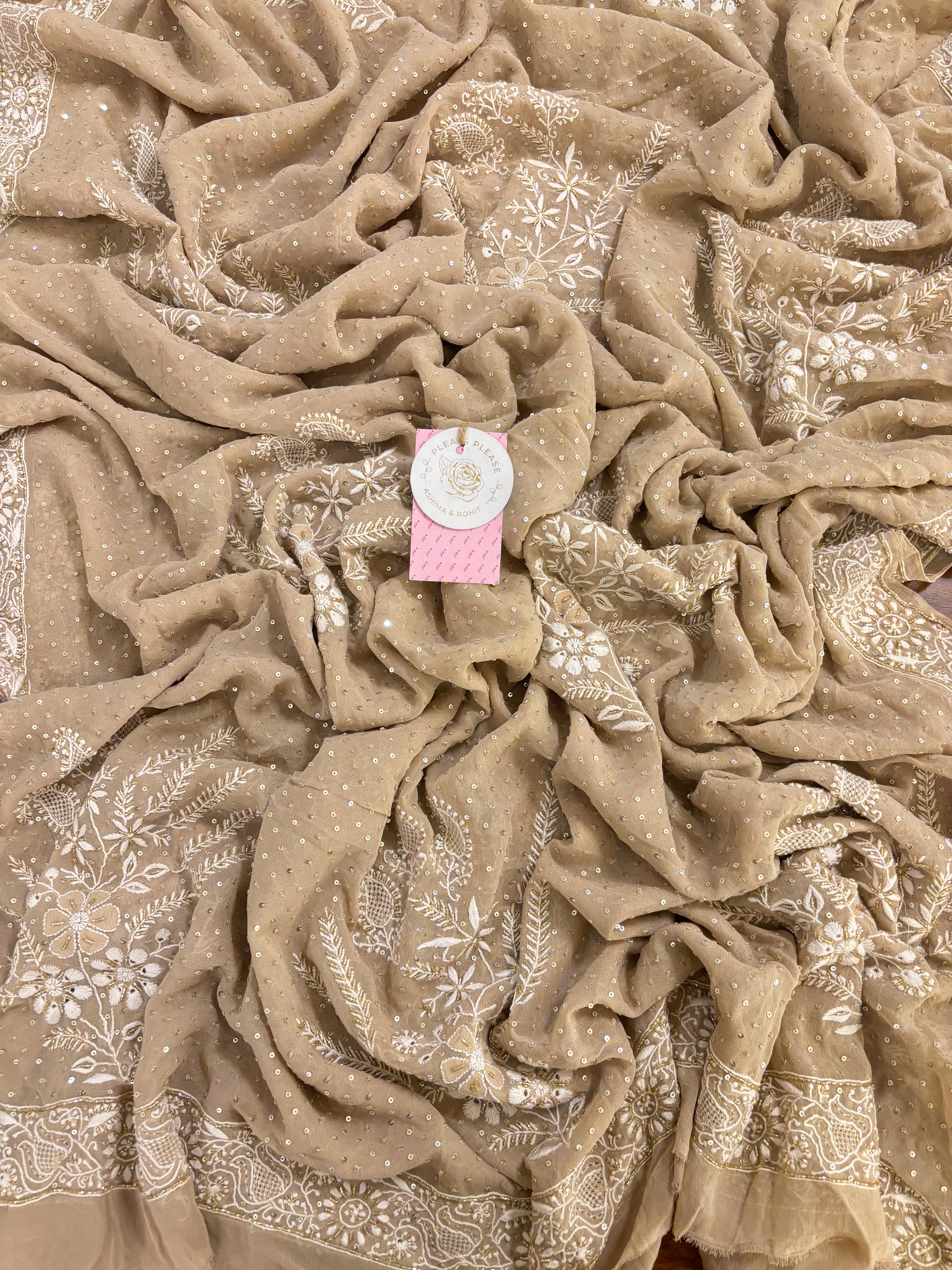Taupe Pure & Premium Georgette Chikankari Kurta & Dupatta