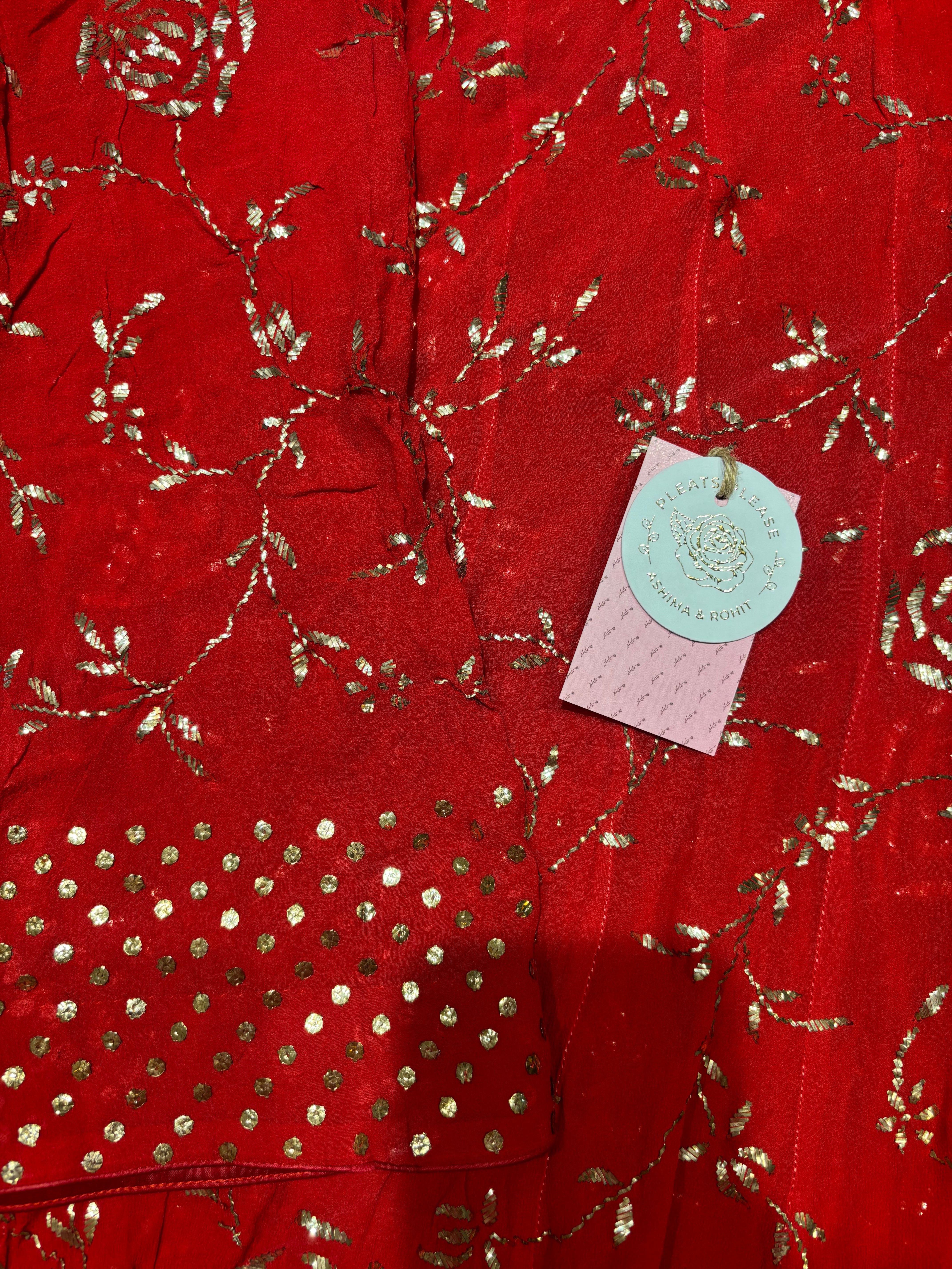 Red Pure and Premium Georgette Mukaish Anarkali and Dupatta Set