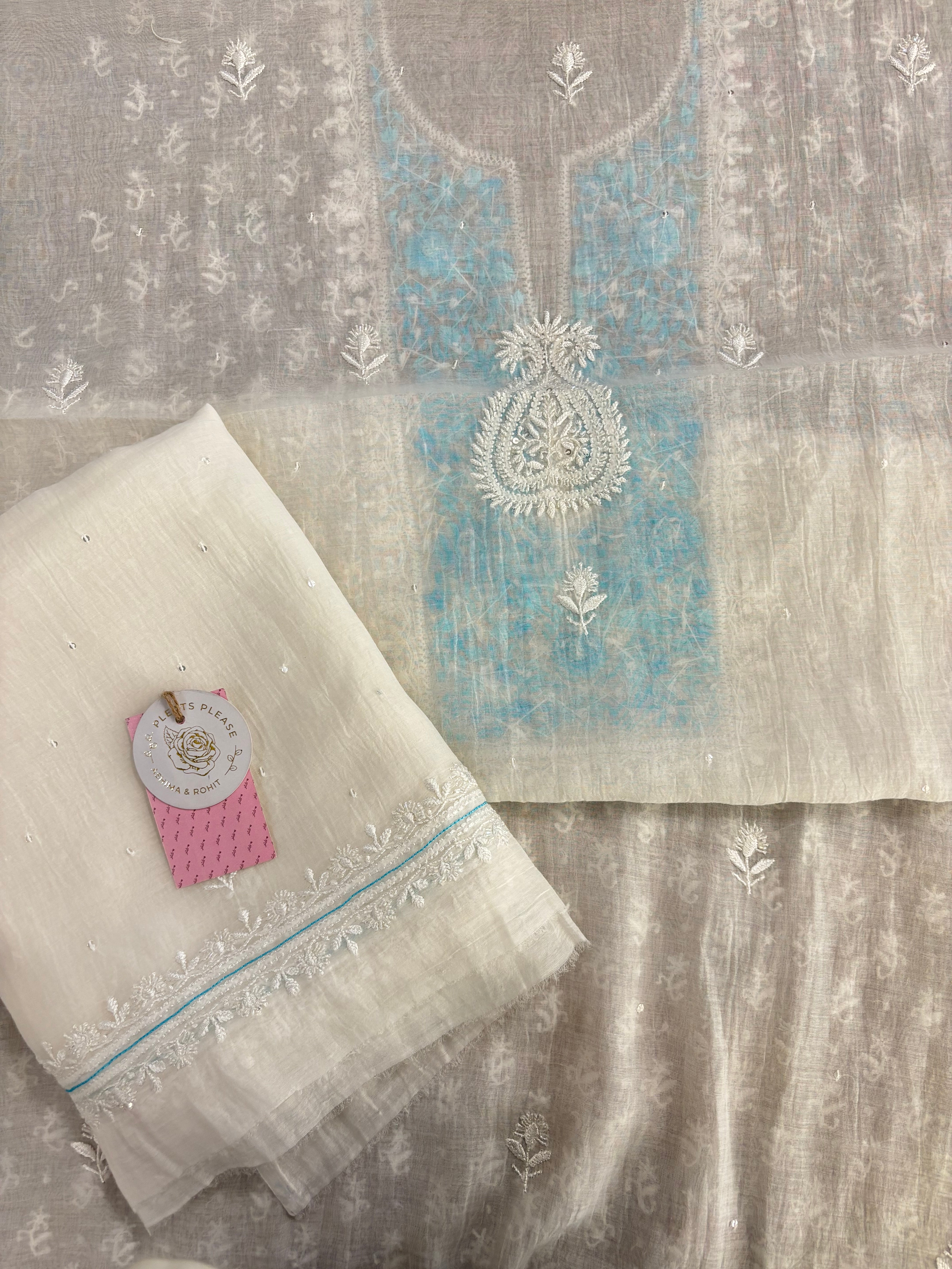 Dyeable Chanderi Parsi Gara Chikankari Kurta & Dupatta