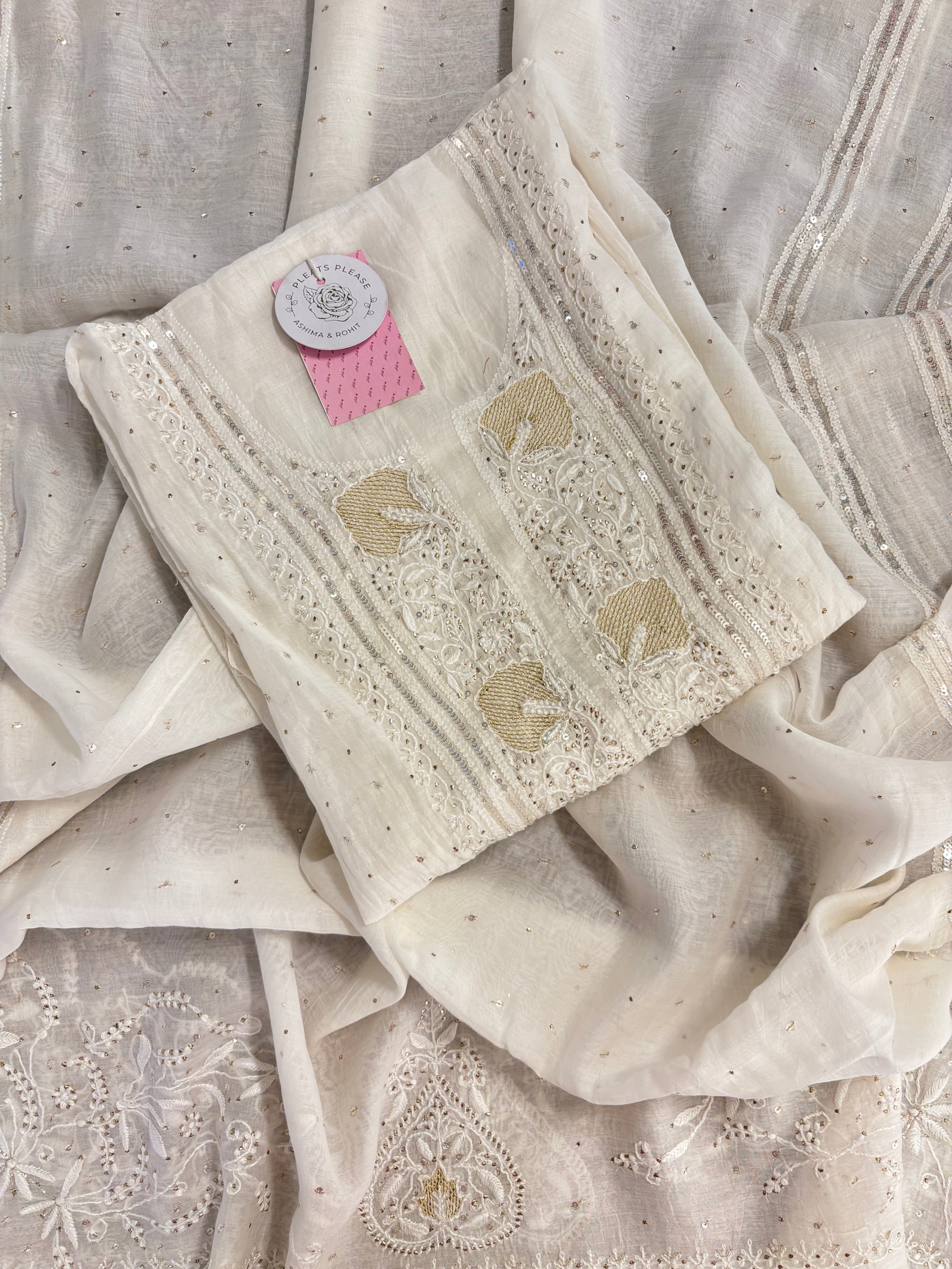 Dyeable Chanderi Chikankari Mukaish Kurta & Dupatta