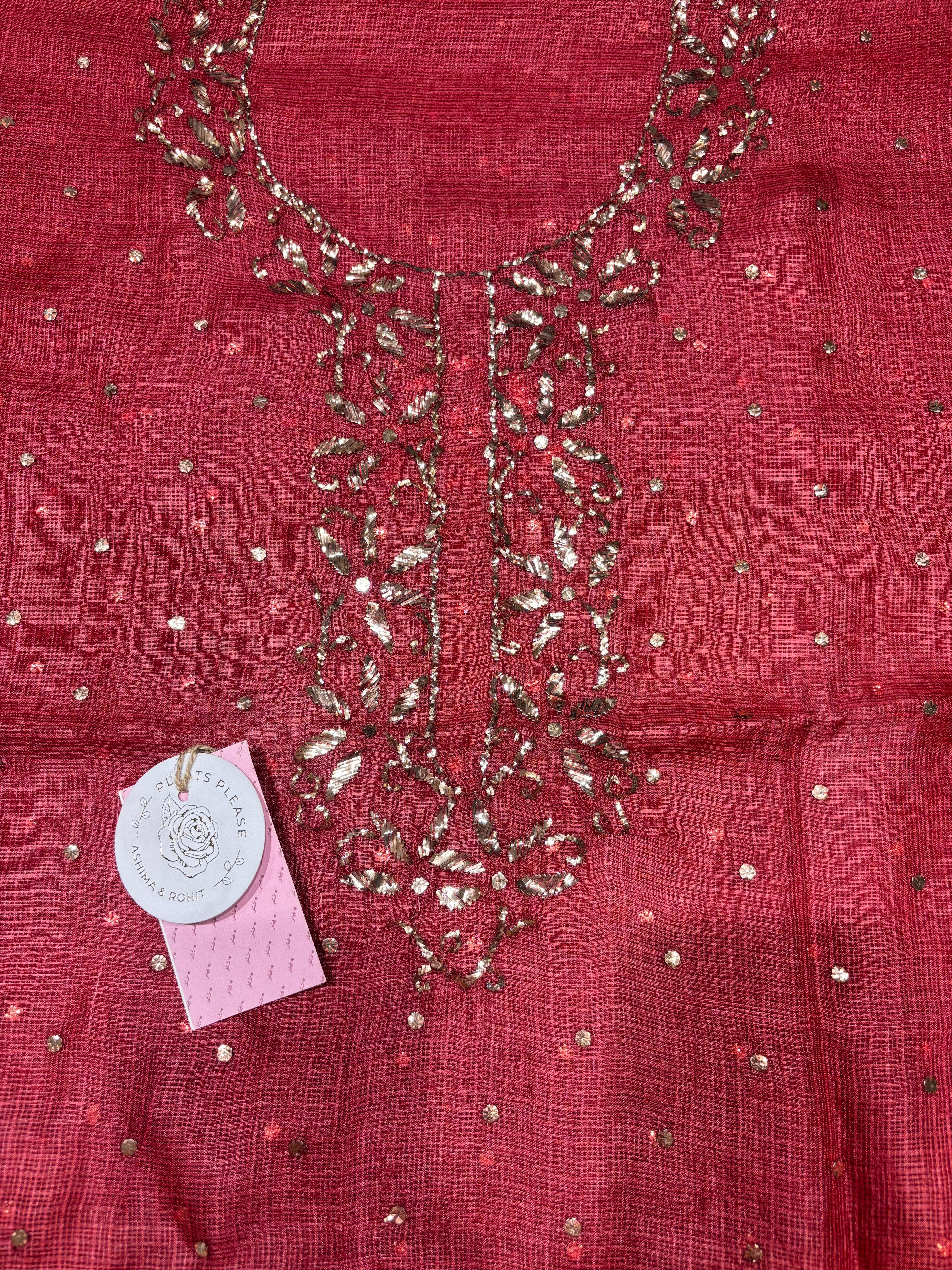 Maroon Kota Silk Mukaish Kurta & Dupatta Fabric