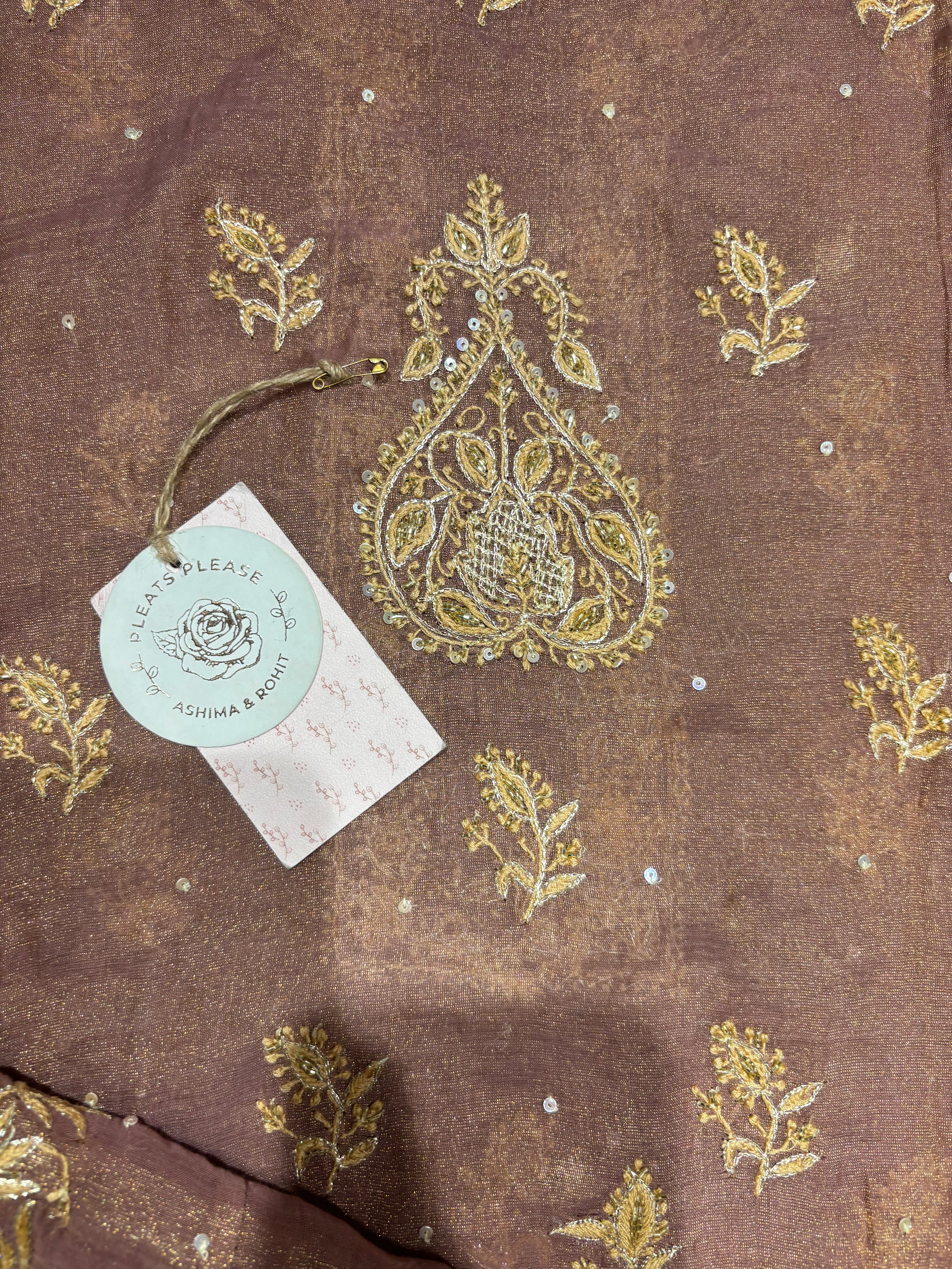 Garnet Pure and Premium Tissue Chikankari Aline Anarkali & Dupatta Set
