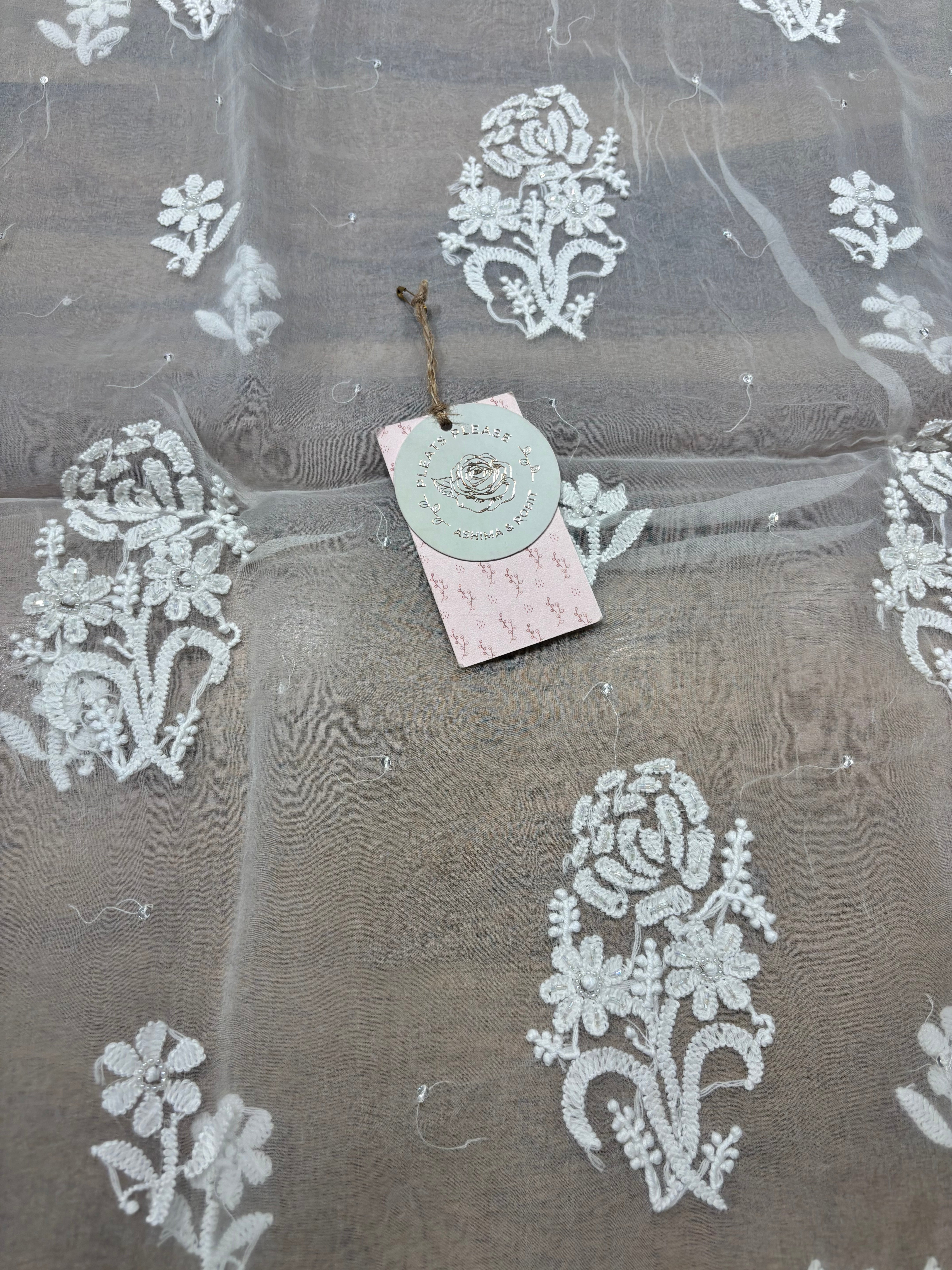 Dyeable Pure Organza Silk Chikankari Kurta And Dupatta Fabric