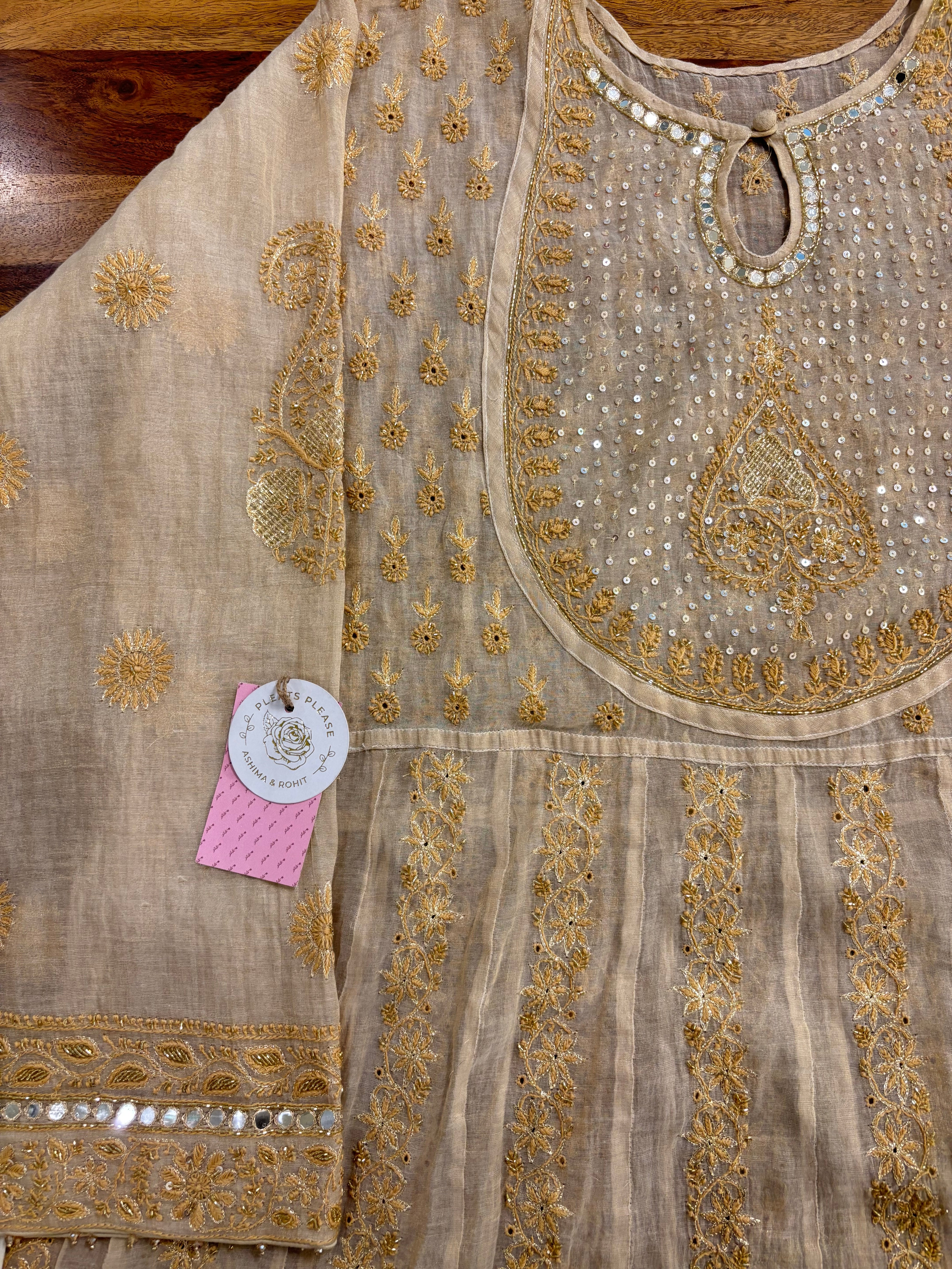 Dyeable Pure & Premium Tissue Mirror Chikankari Bajirao Anarkali & Dupatta