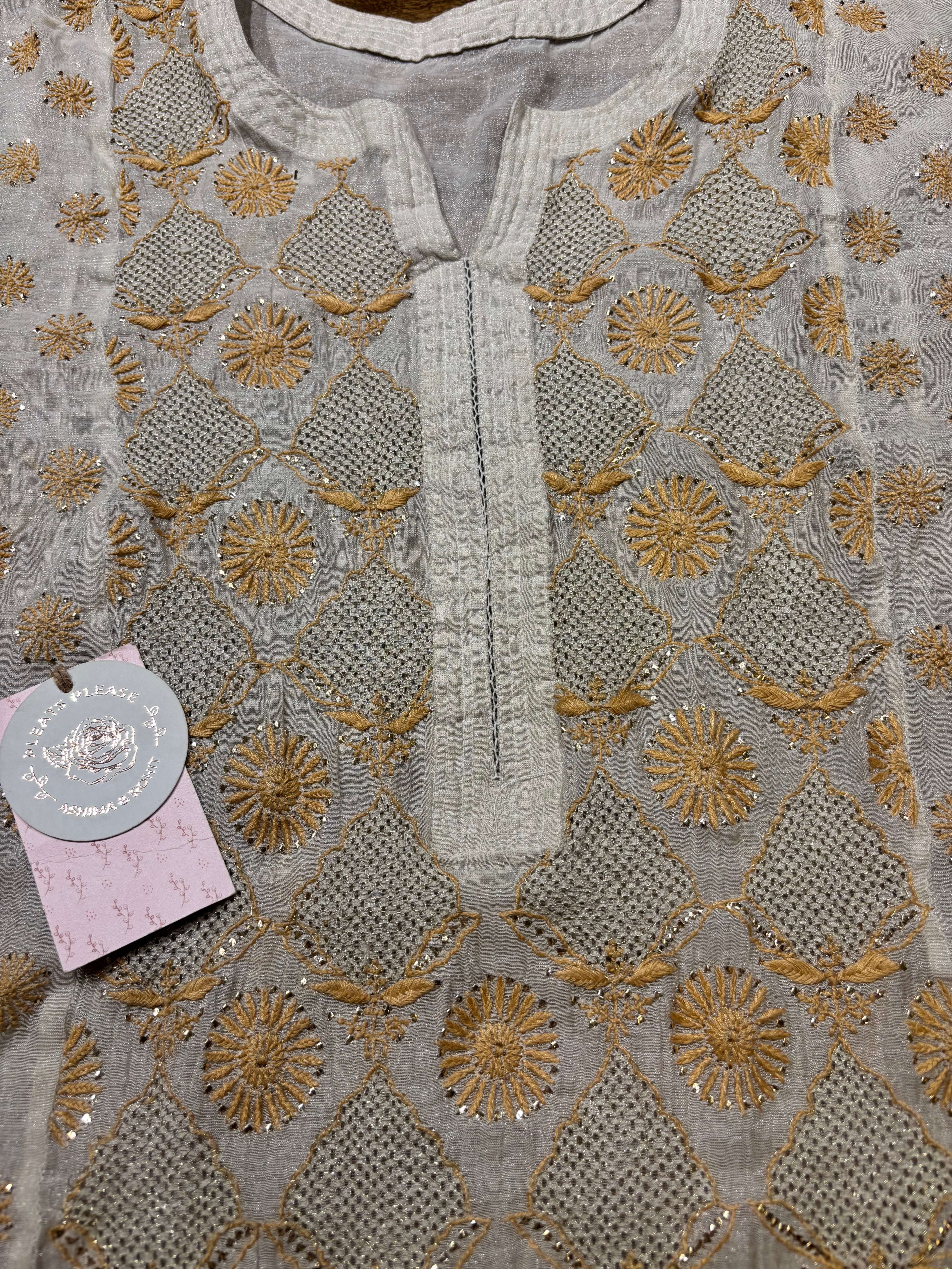 Dyeable Silver Pure And Premium Tissue Chikankari Kurta And Dupatta Set