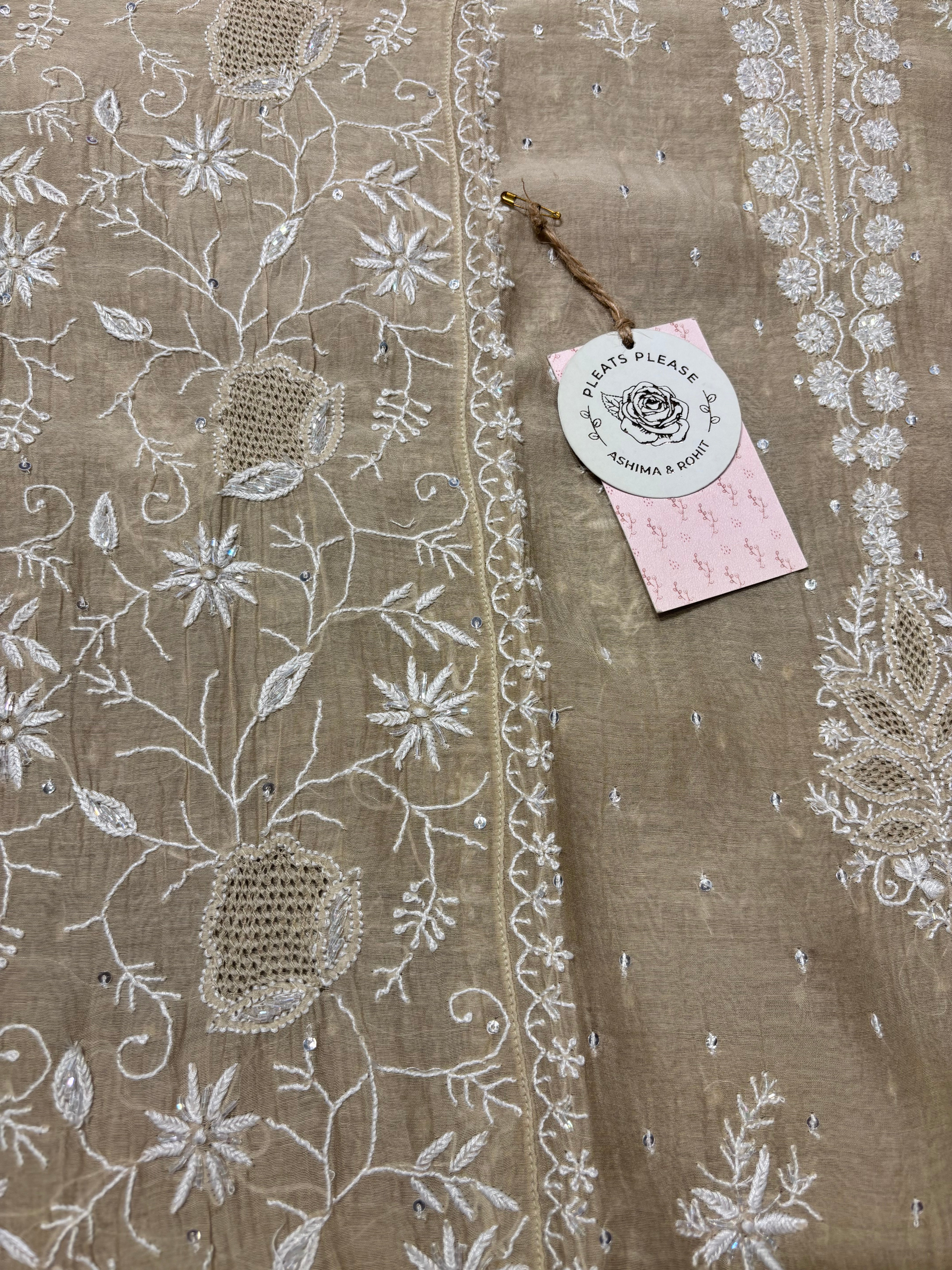 Golden Chanderi Mul Chikankari Kurta and Dupatta set