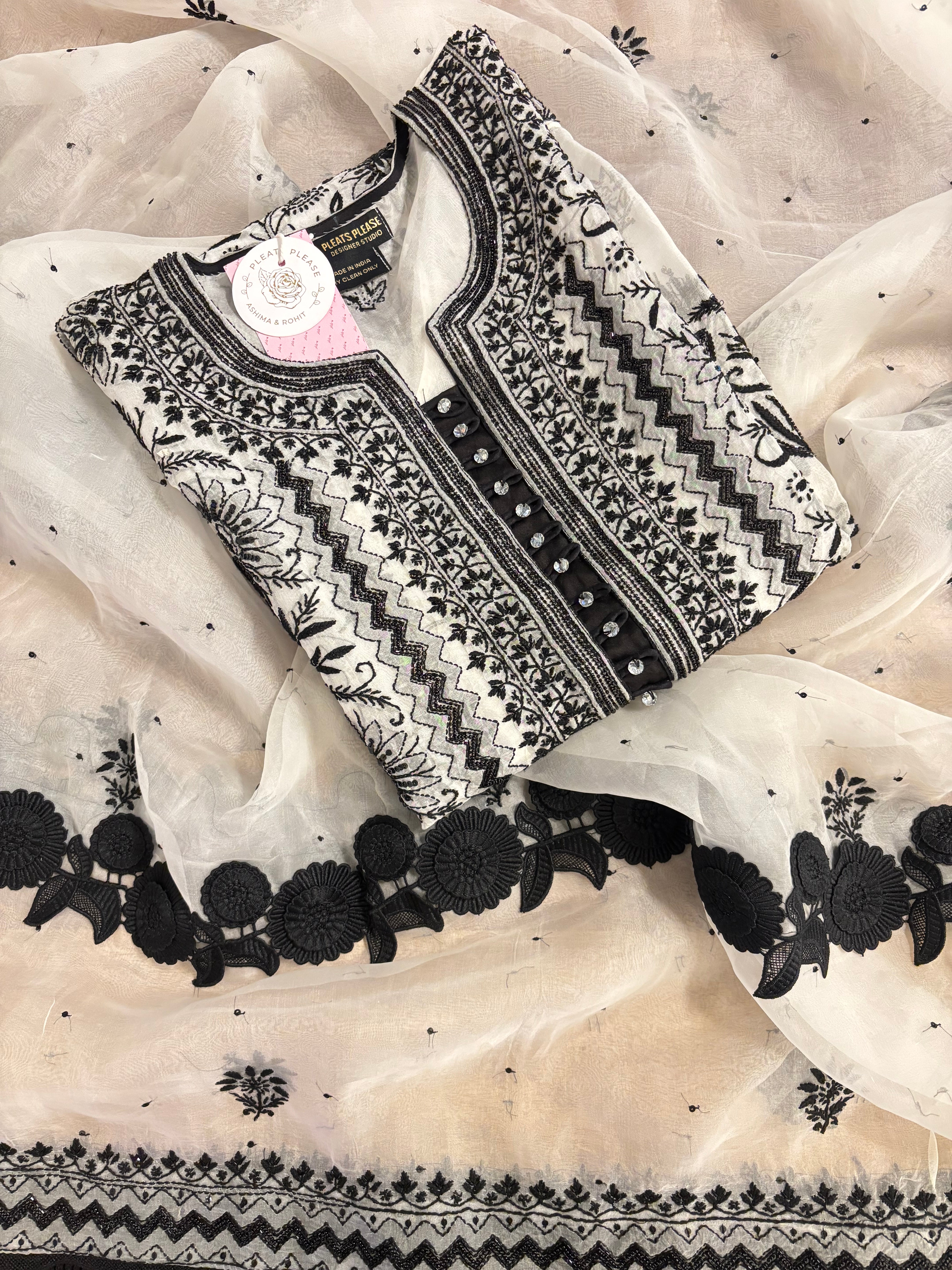 Dyeable Pure Organza Chikankari Kurta & Dupatta