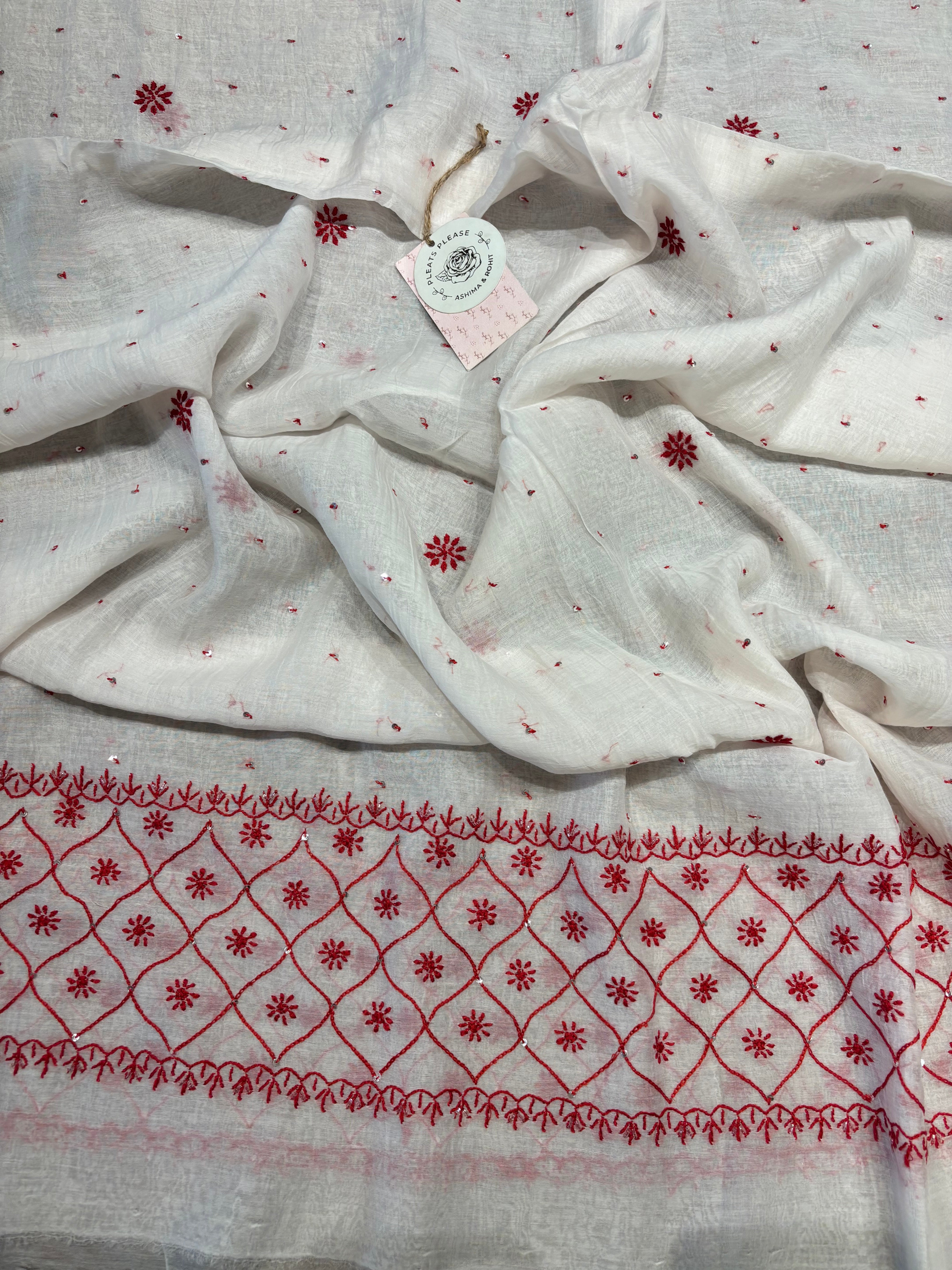Dyeable chanderi mul Chikankari Anarkali and Dupatta set