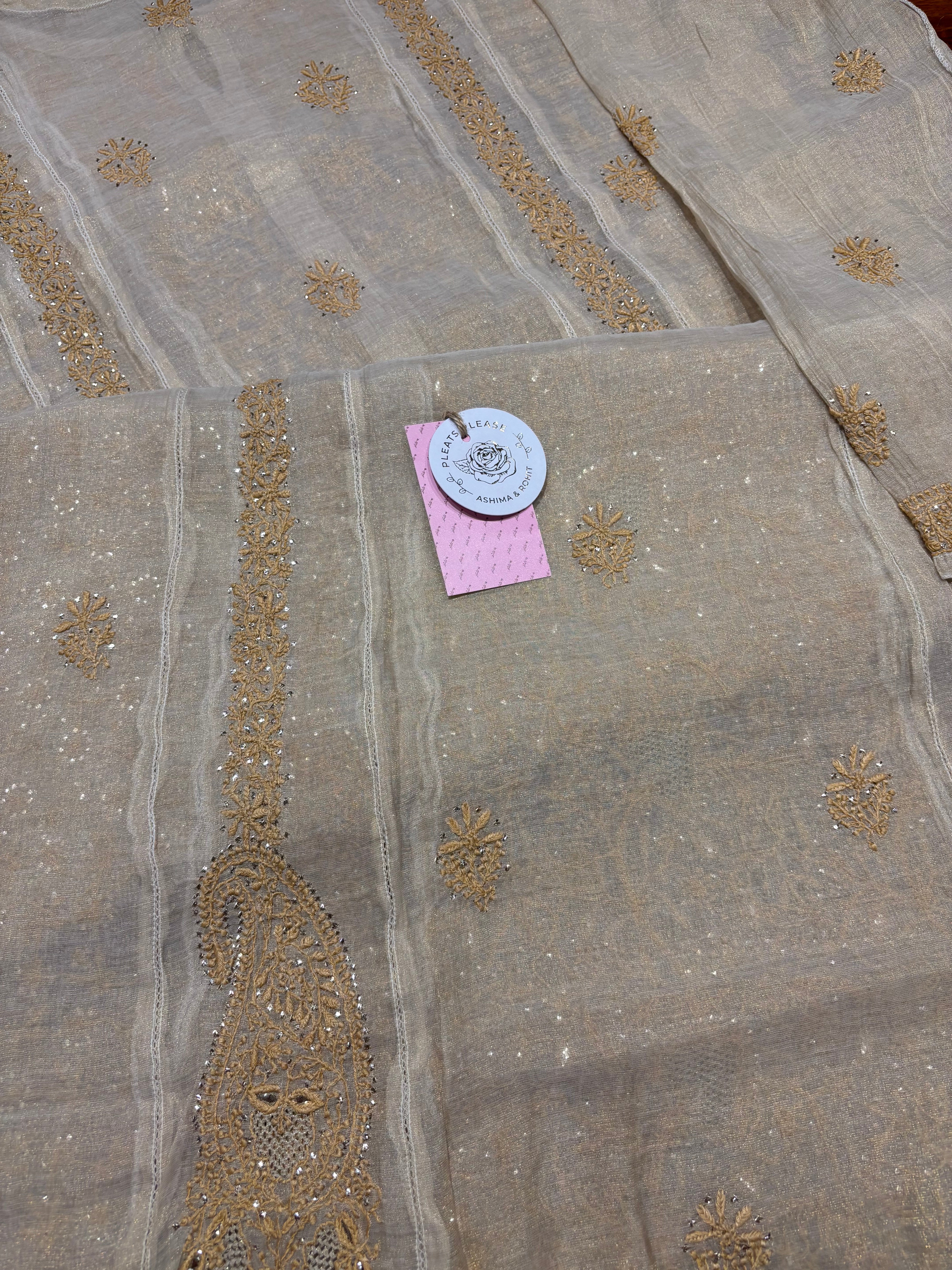 Dyeable Pure and Premium Tissue Chikankari Kalidar Kurta and Dupatta Set